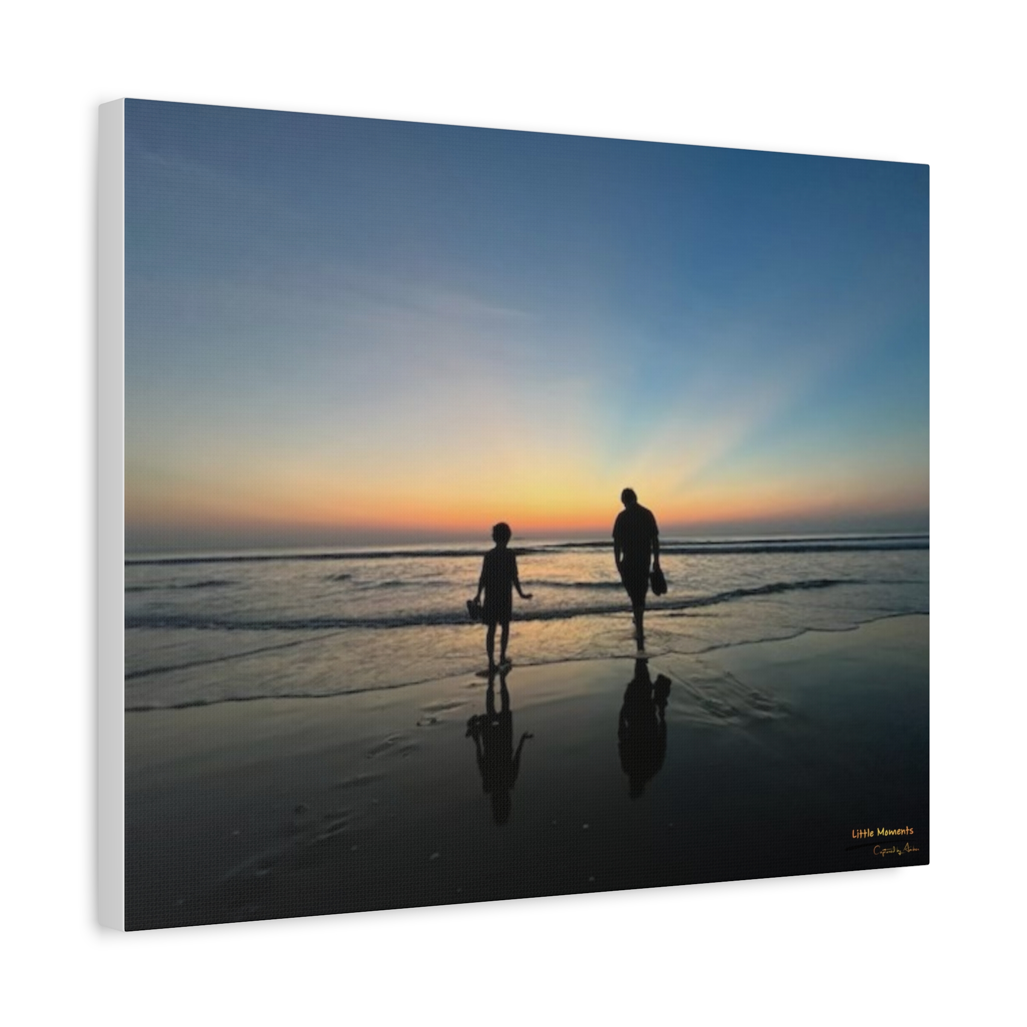 Father and Child Beach Sunset Canvas