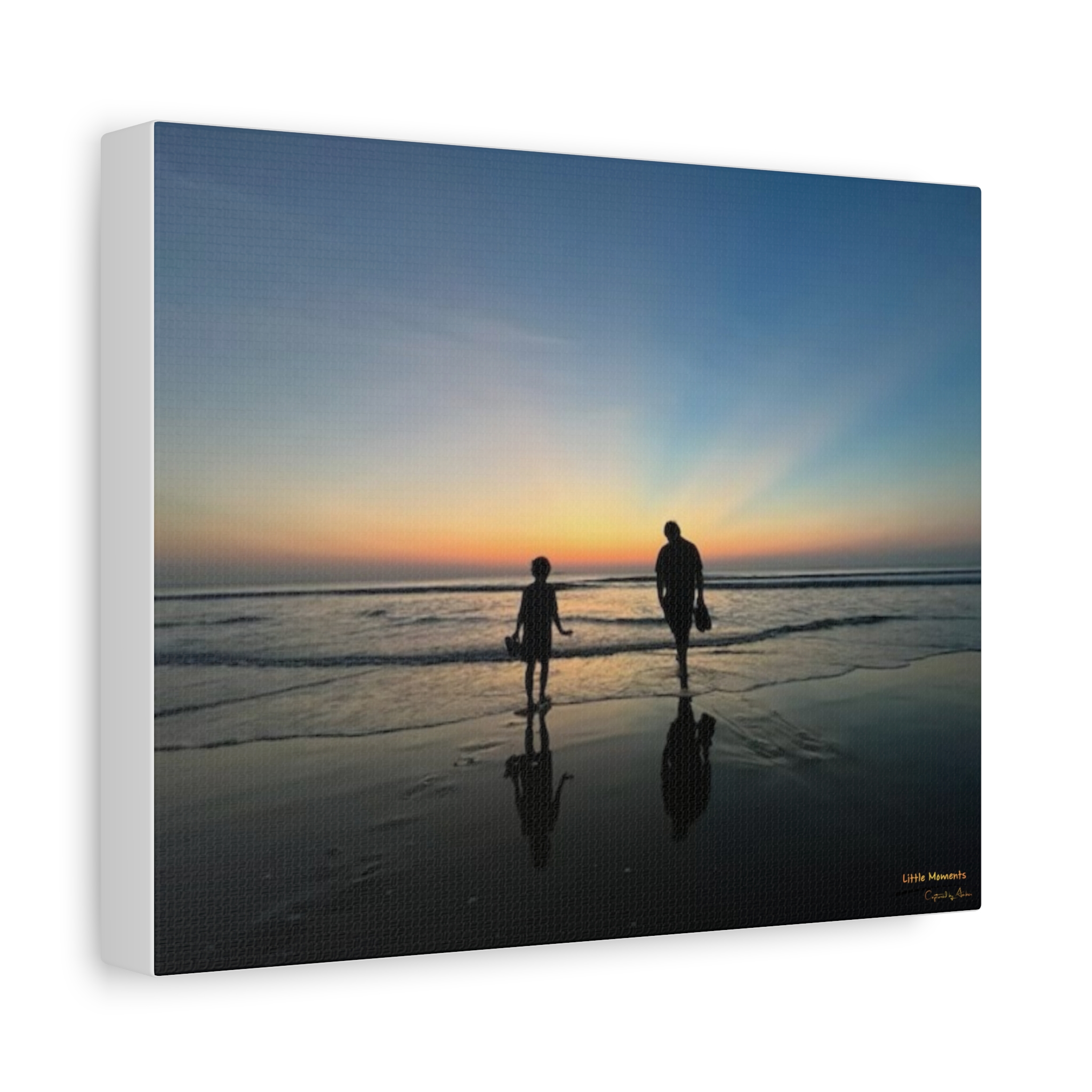 Father and Child Beach Sunset Canvas