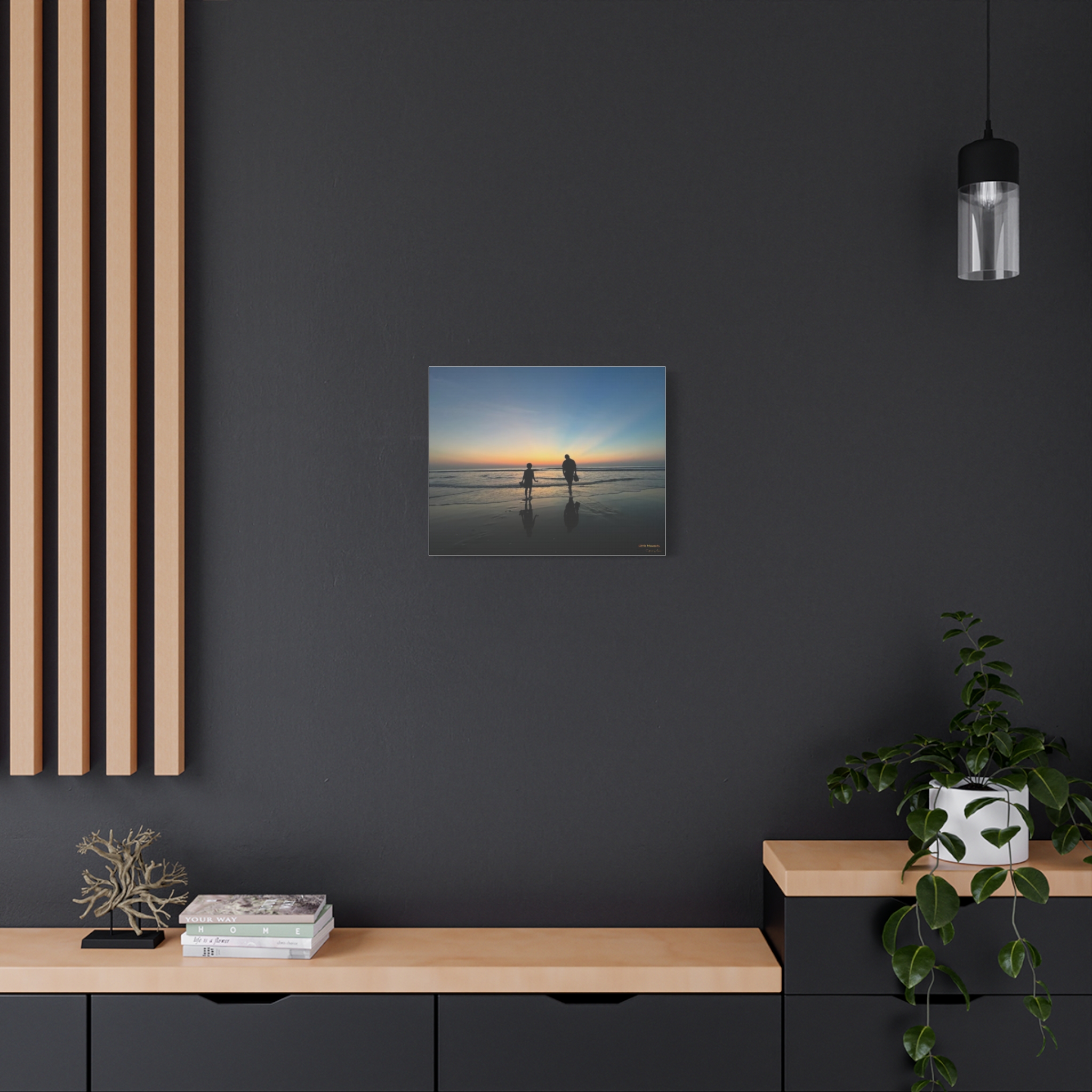 Father and Child Beach Sunset Canvas