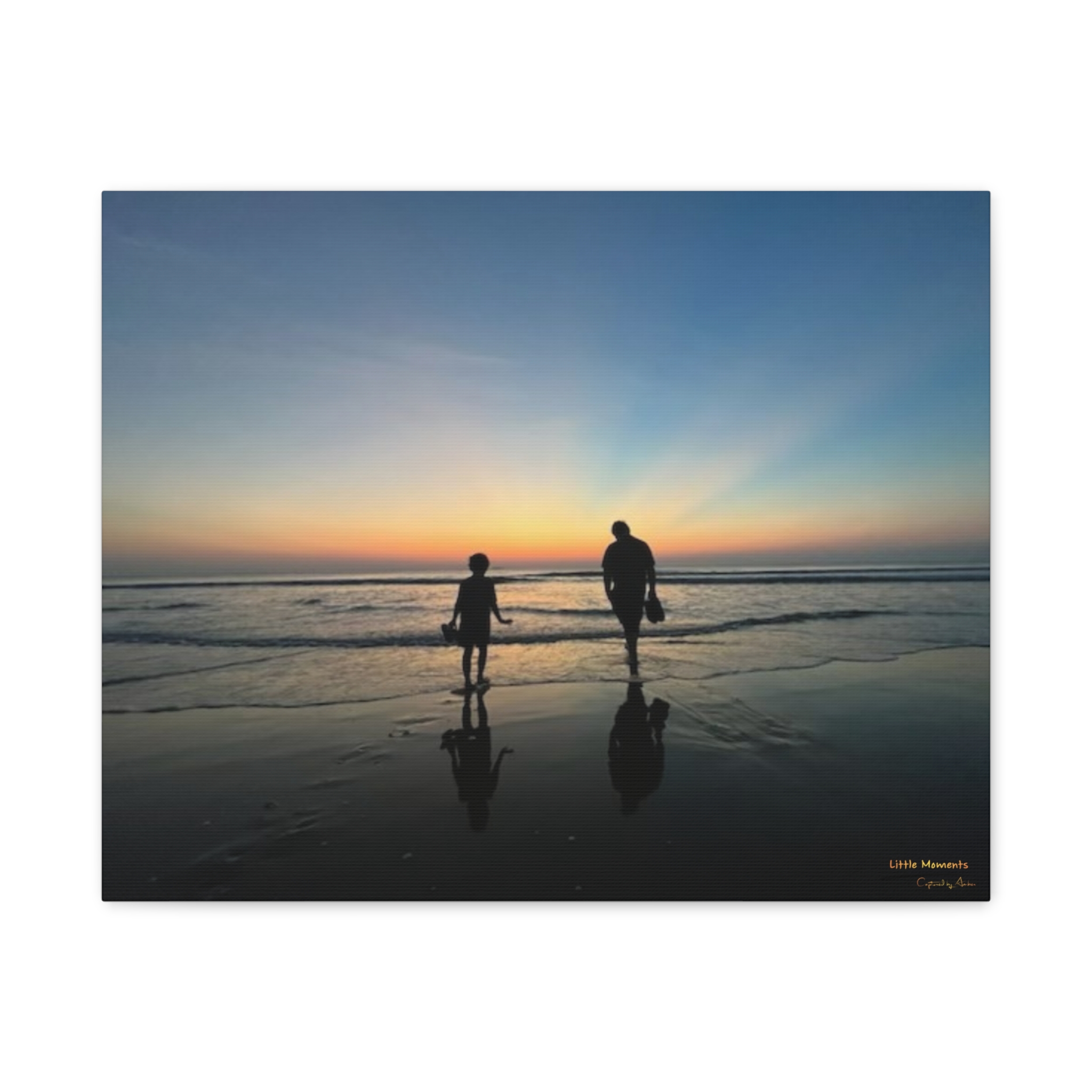 Father and Child Beach Sunset Canvas