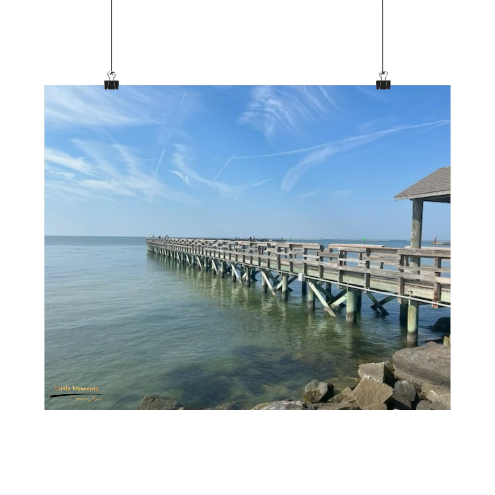 Pier Over Calm Sea Matte Horizontal Poster — Coastal Wall Art Print