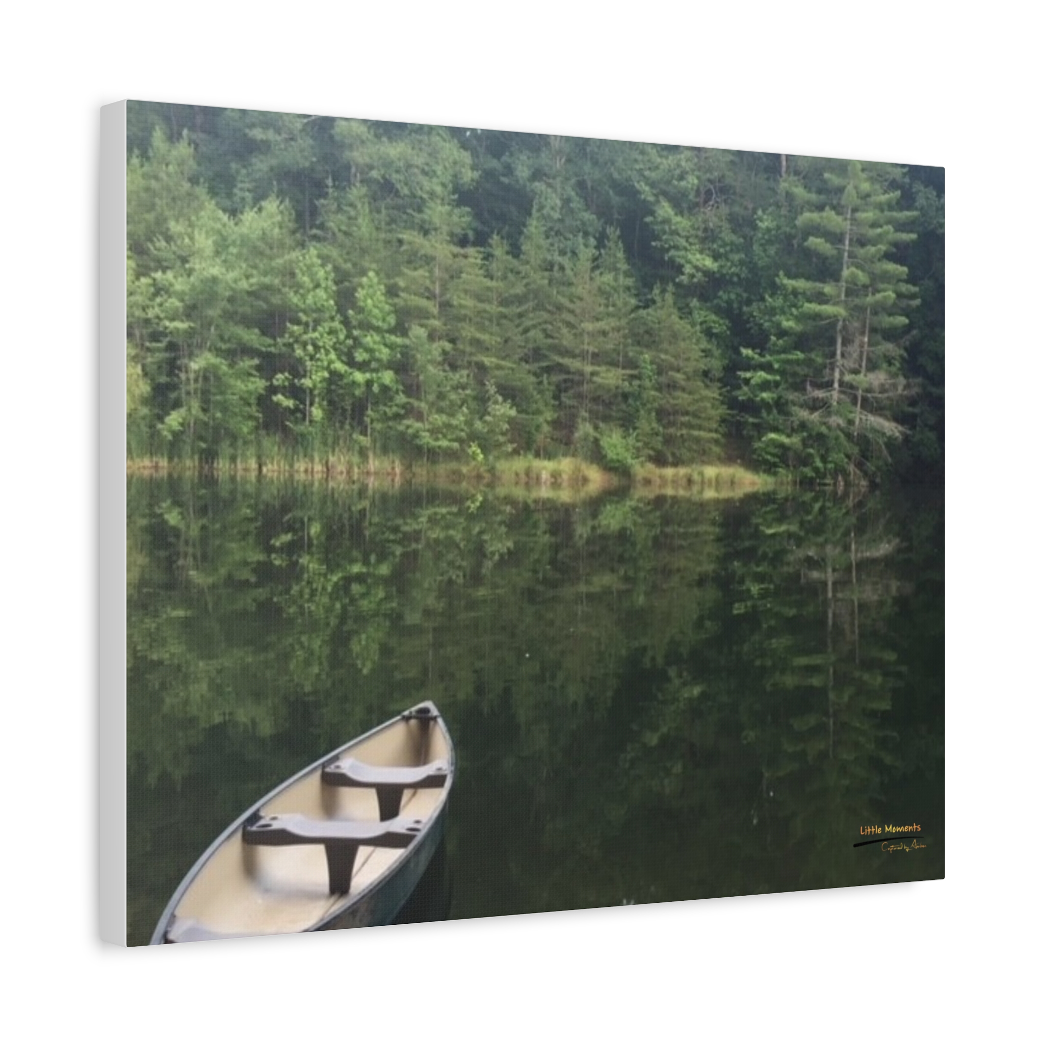 Canoe at Dawn Matte Canvas Wall Art — Stretched 1.25" Lake Reflection Print