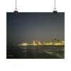 City Lights at Night Series2 Matte Horizontal Poster — Oceanfront Night Skyline Print (‘Lifeguard Memories’ Text)