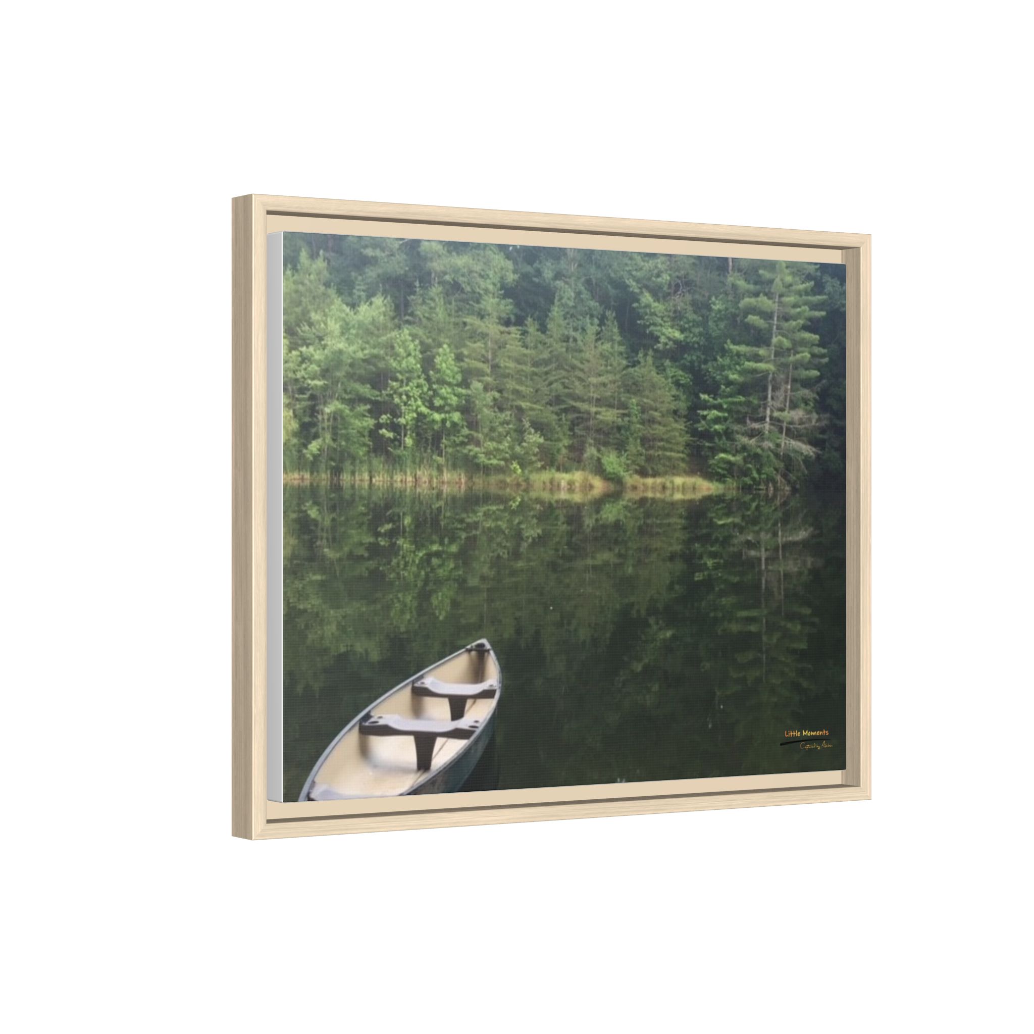 Canoe at Dawn Matte Canvas Print — Serene Forest Reflection Wall Art