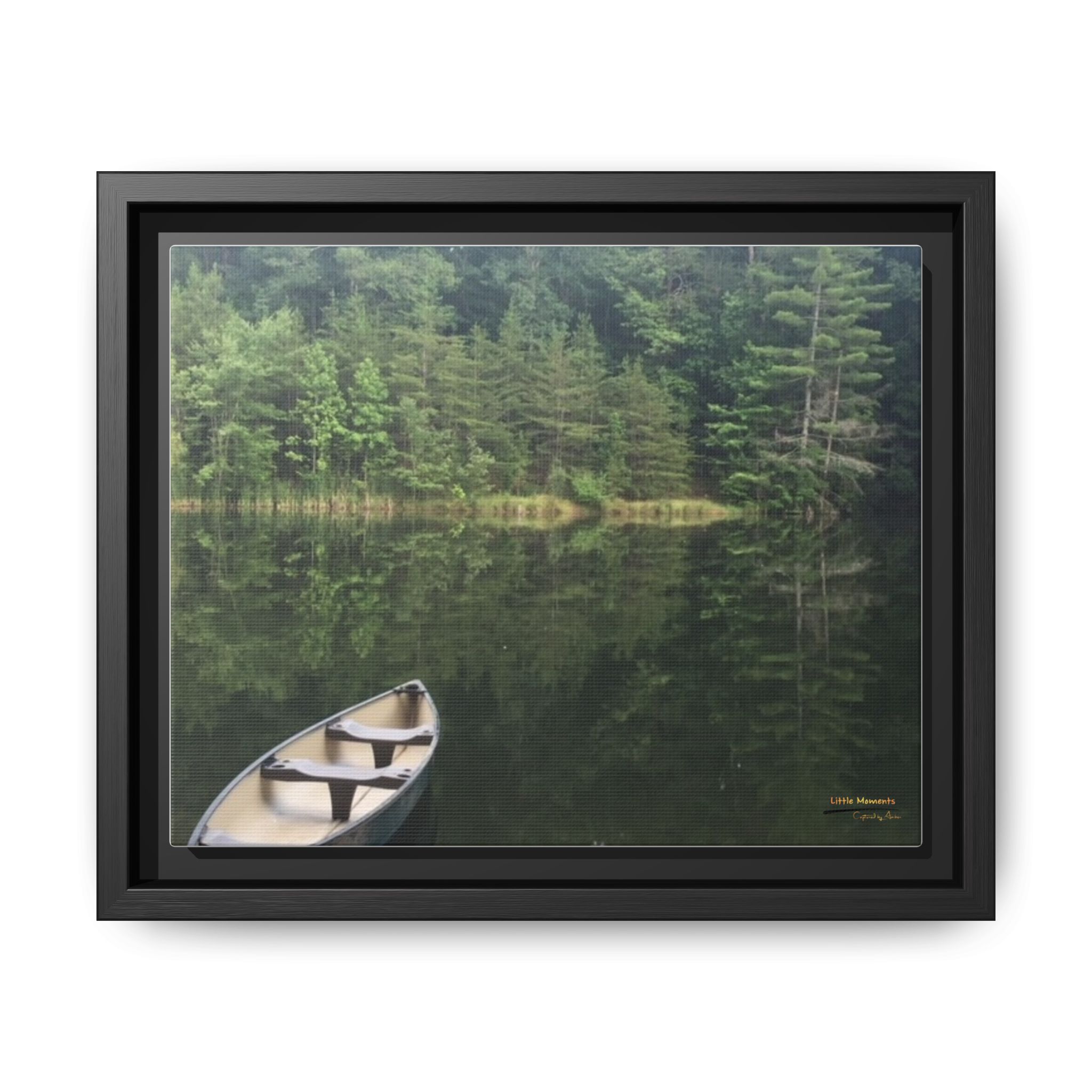 Canoe at Dawn Matte Canvas Print — Serene Forest Reflection Wall Art
