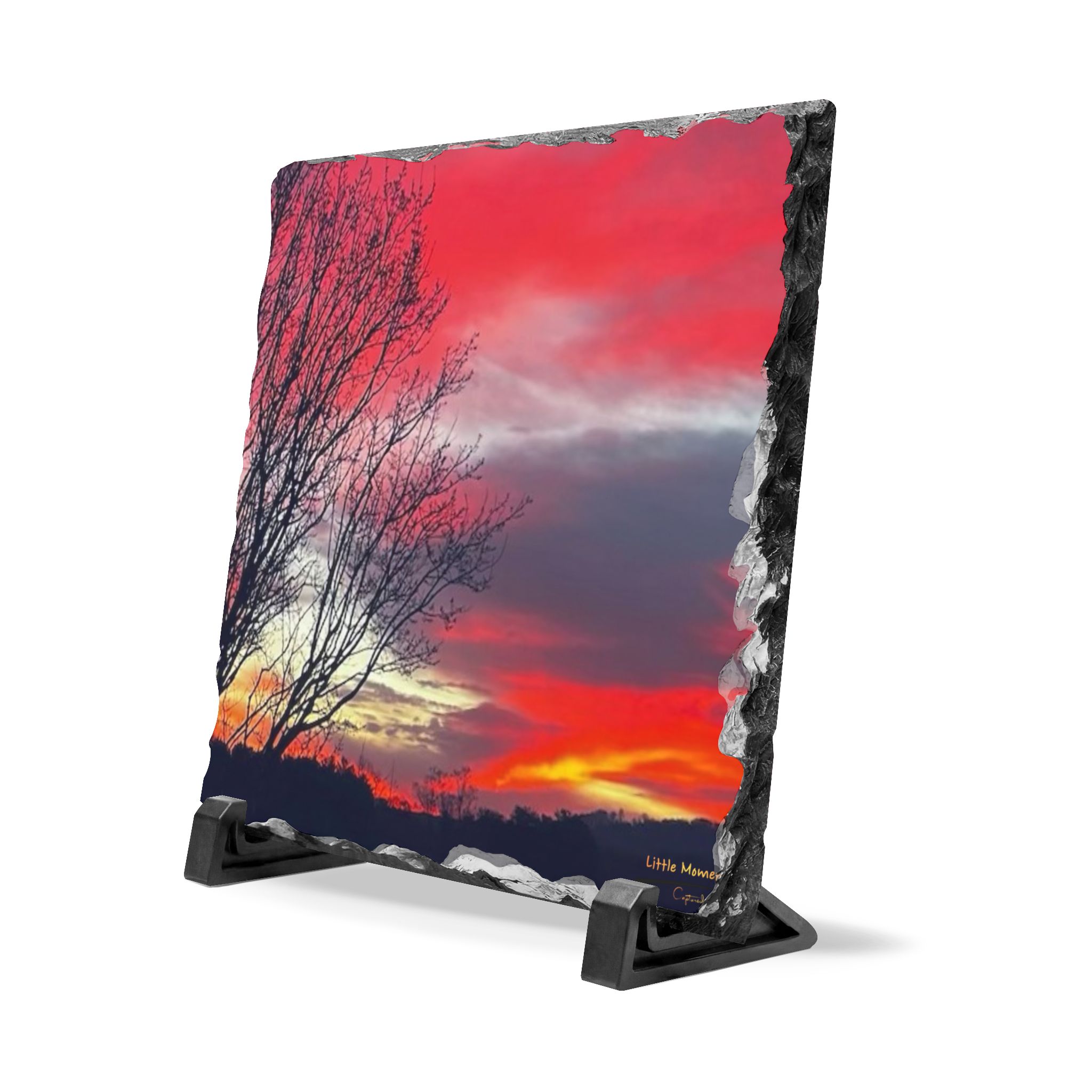 Vibrant Red Sky Slate Plaque — Vibrant Red Evening Desk Decor