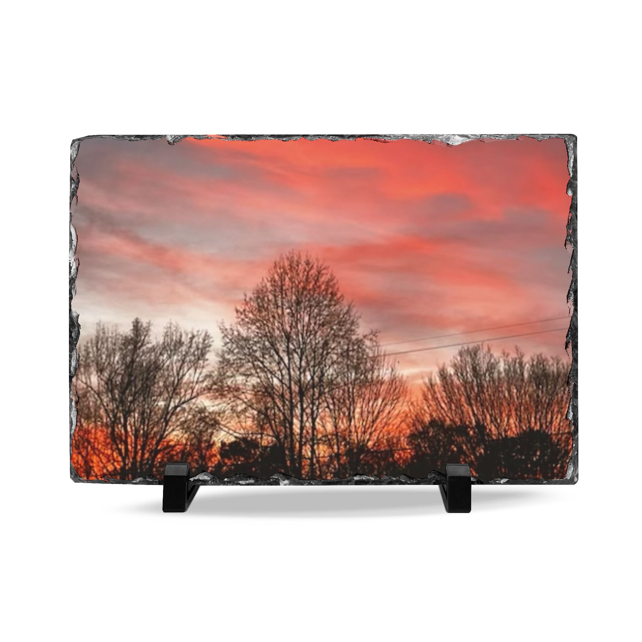 Appalachian Red Sky1 Slate Desk Plaque — Autumn Trees Sky Photo Decor