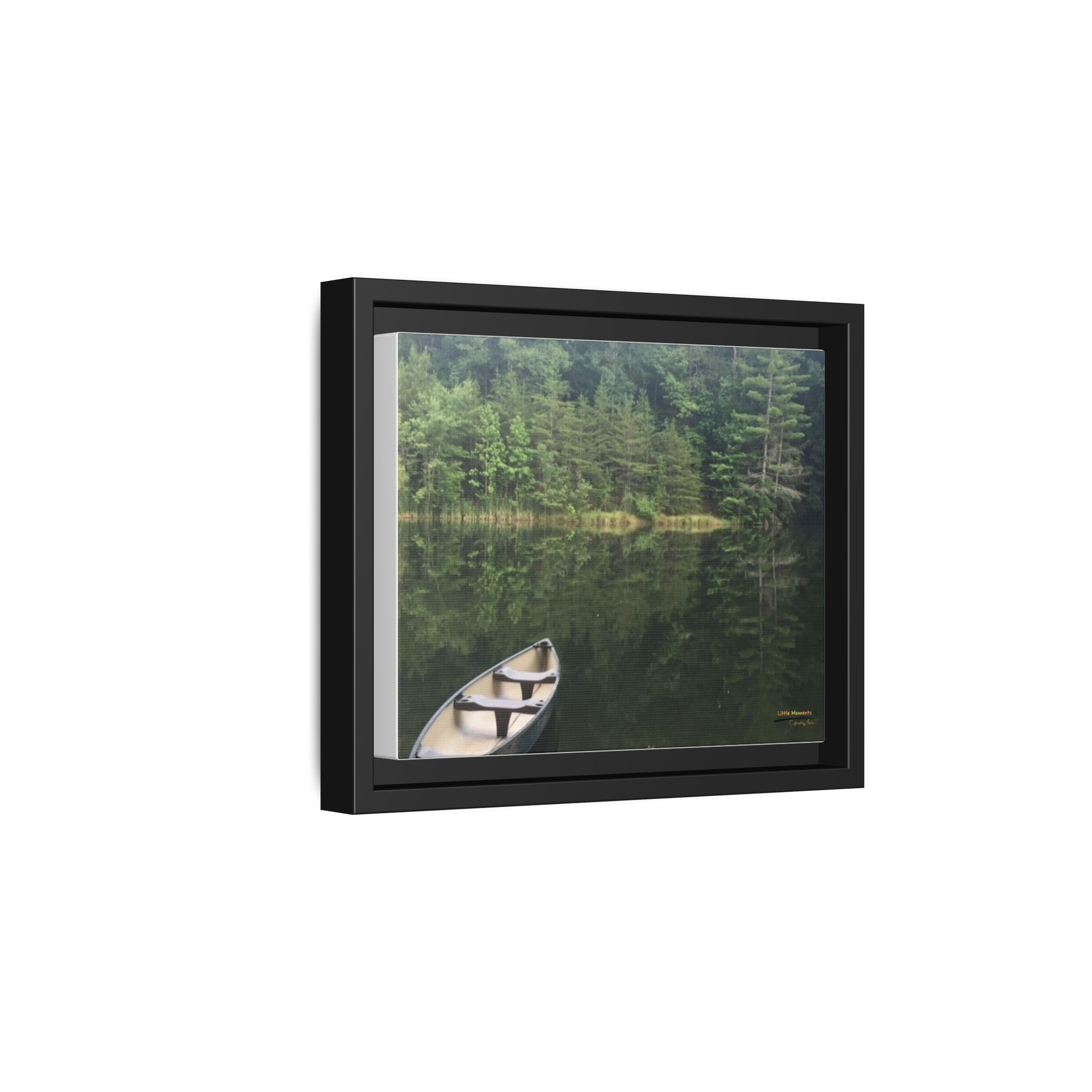 Canoe at Dawn Matte Canvas Print — Serene Forest Reflection Wall Art