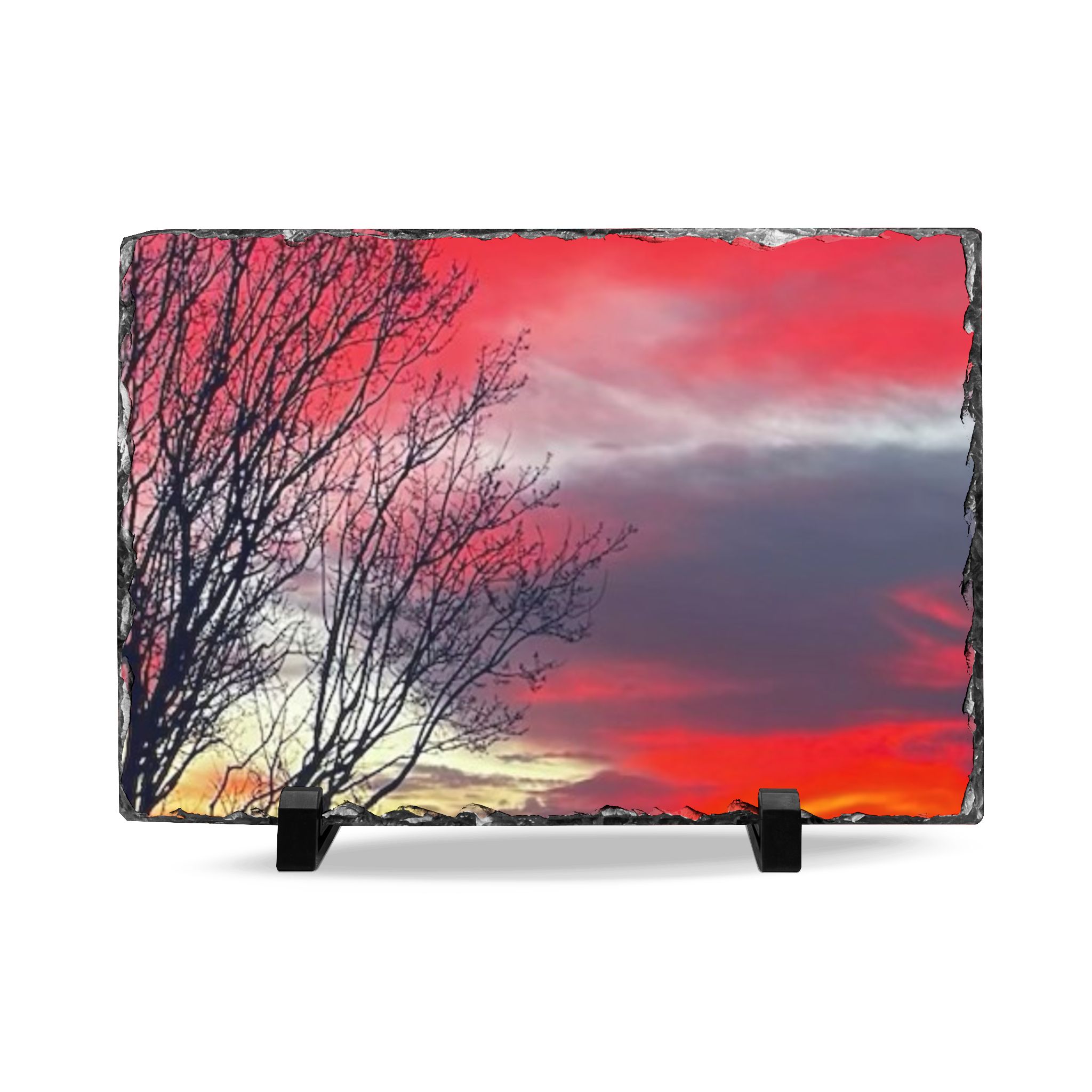 Vibrant Red Sky Slate Plaque — Vibrant Red Evening Desk Decor