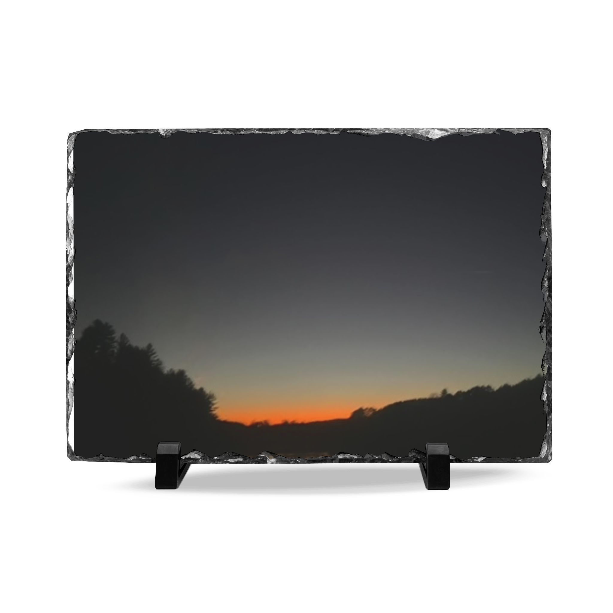 Calm Lake Sunset Slate Desk Plaque – Rustic Evening Landscape Home Décor