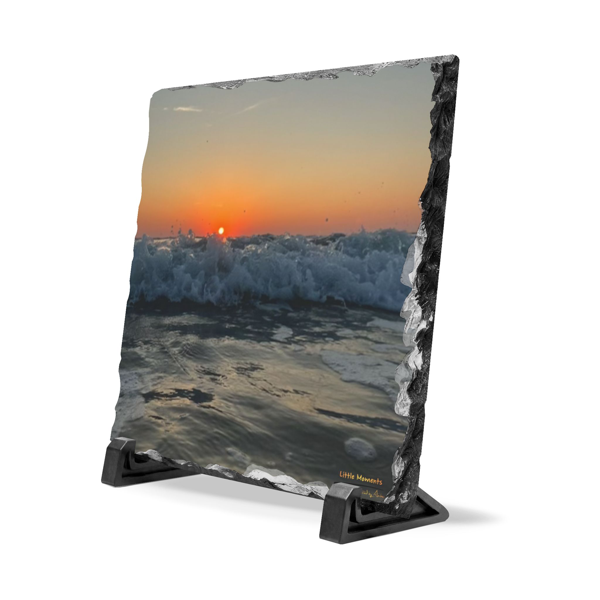 11585796698863380824_2048.jpeg Crashing Waves Sunset Slate Desk Plaque — Coastal Wave Photo Accent