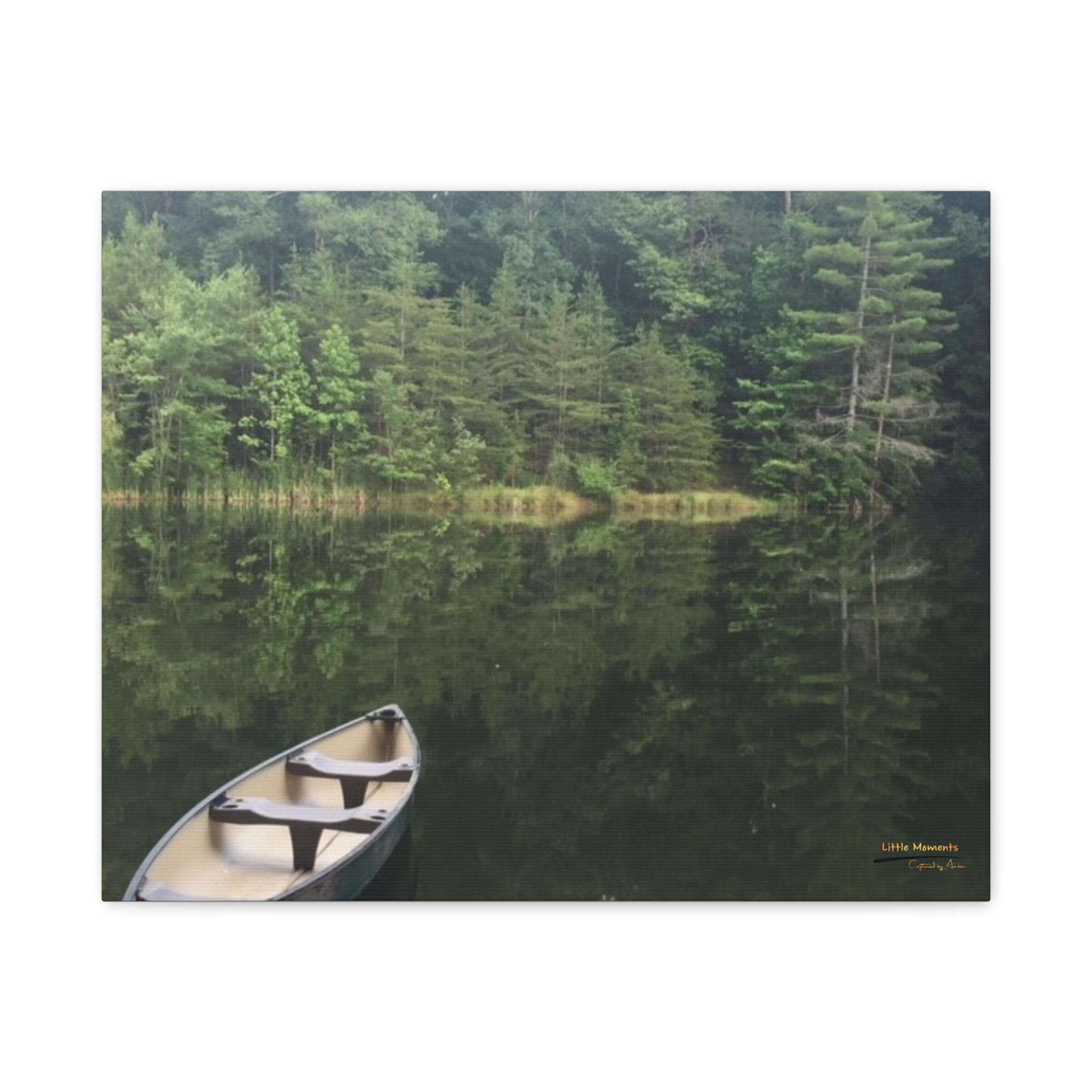 Canoe at Dawn Matte Canvas Wall Art — Stretched 1.25" Lake Reflection Print