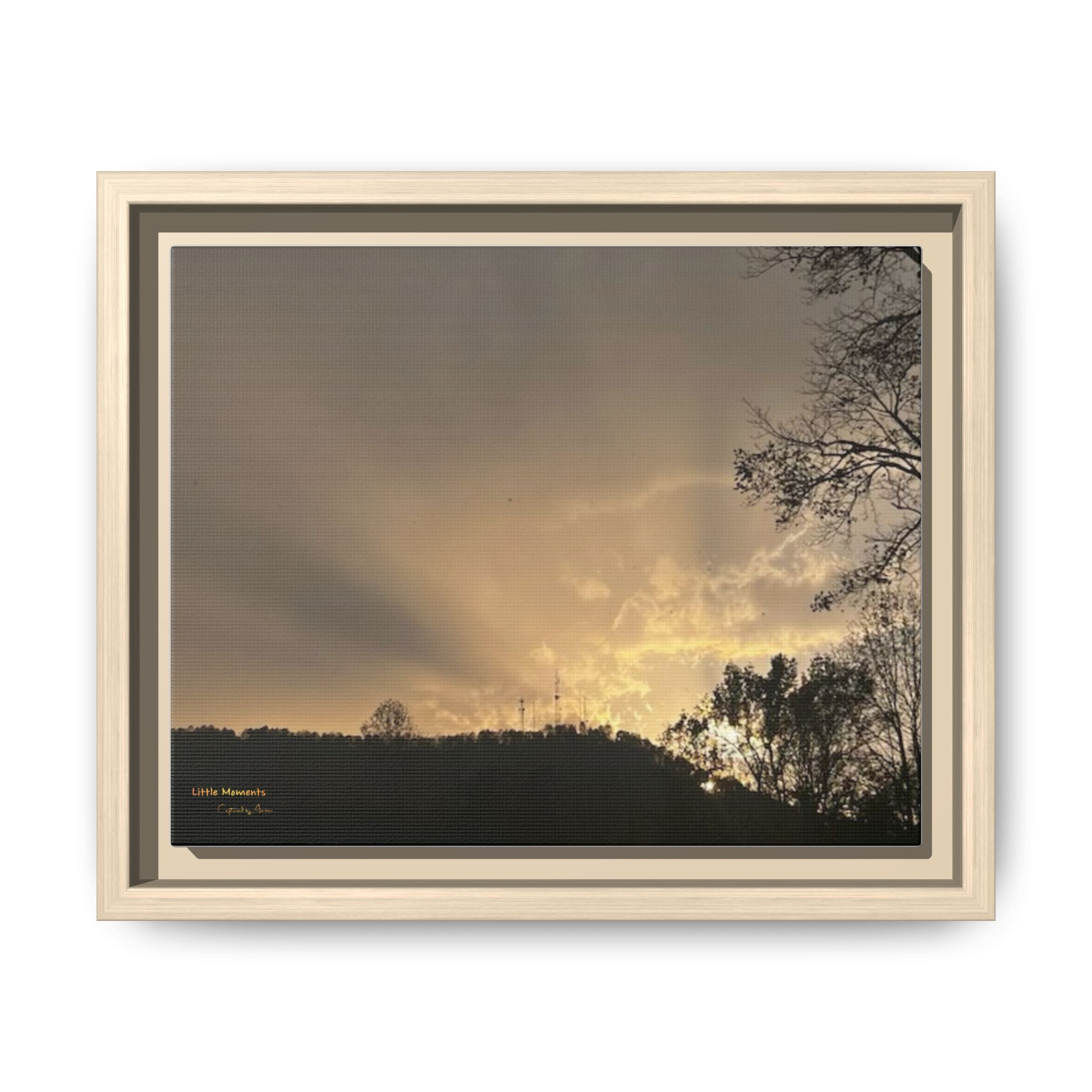 Passing Storm Framed Matte Canvas Print — Golden Sunrise Landscape
