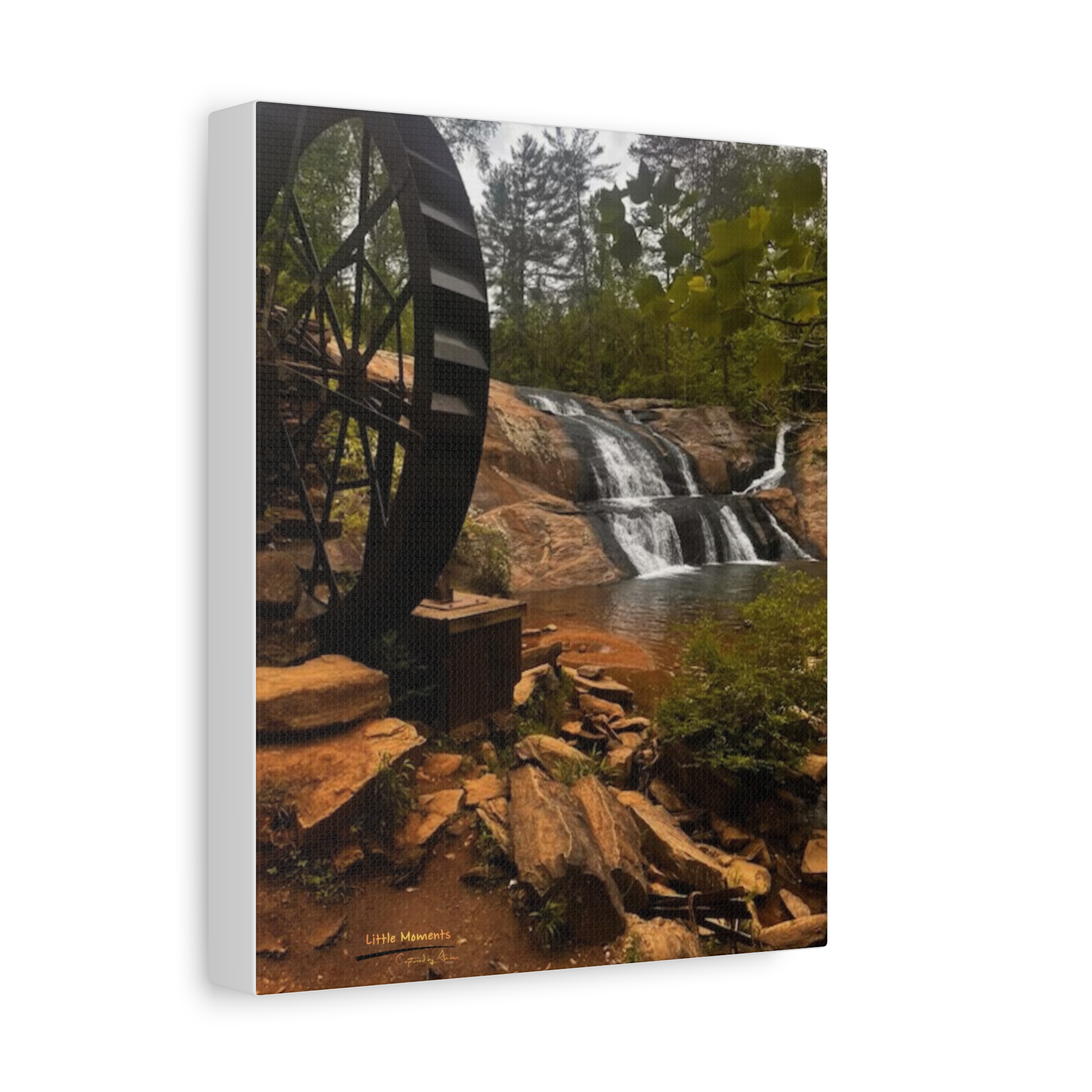 Waterwheel Waterfall Matte Canvas Print — Rustic Landscape Wall Art