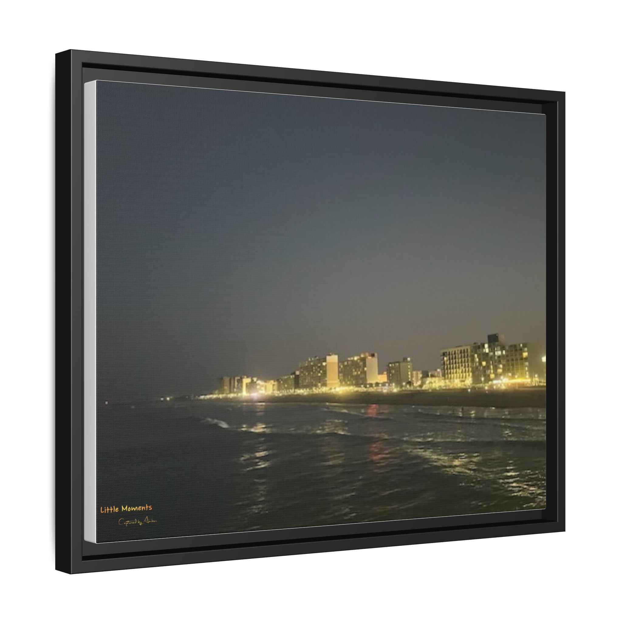 City Lights at Night series2 Framed Matte Canvas Print — Nighttime Coastal Cityscape