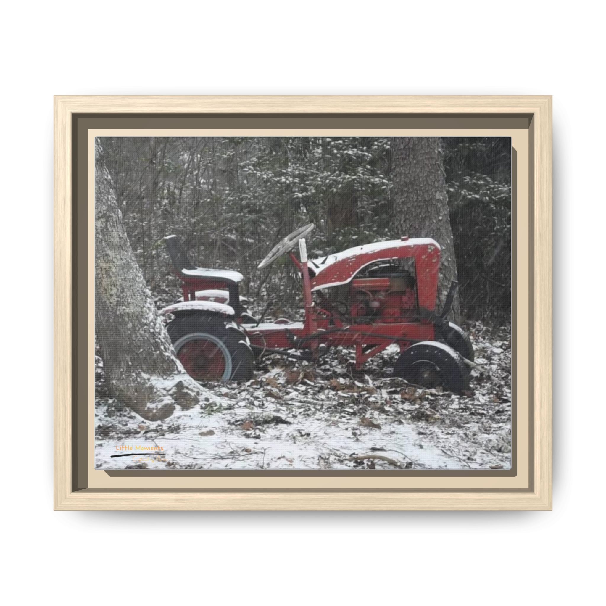 1194308958436872804_2048.jpeg Vintage Red Tractor in Snow — Framed Matte Canvas Wall Art