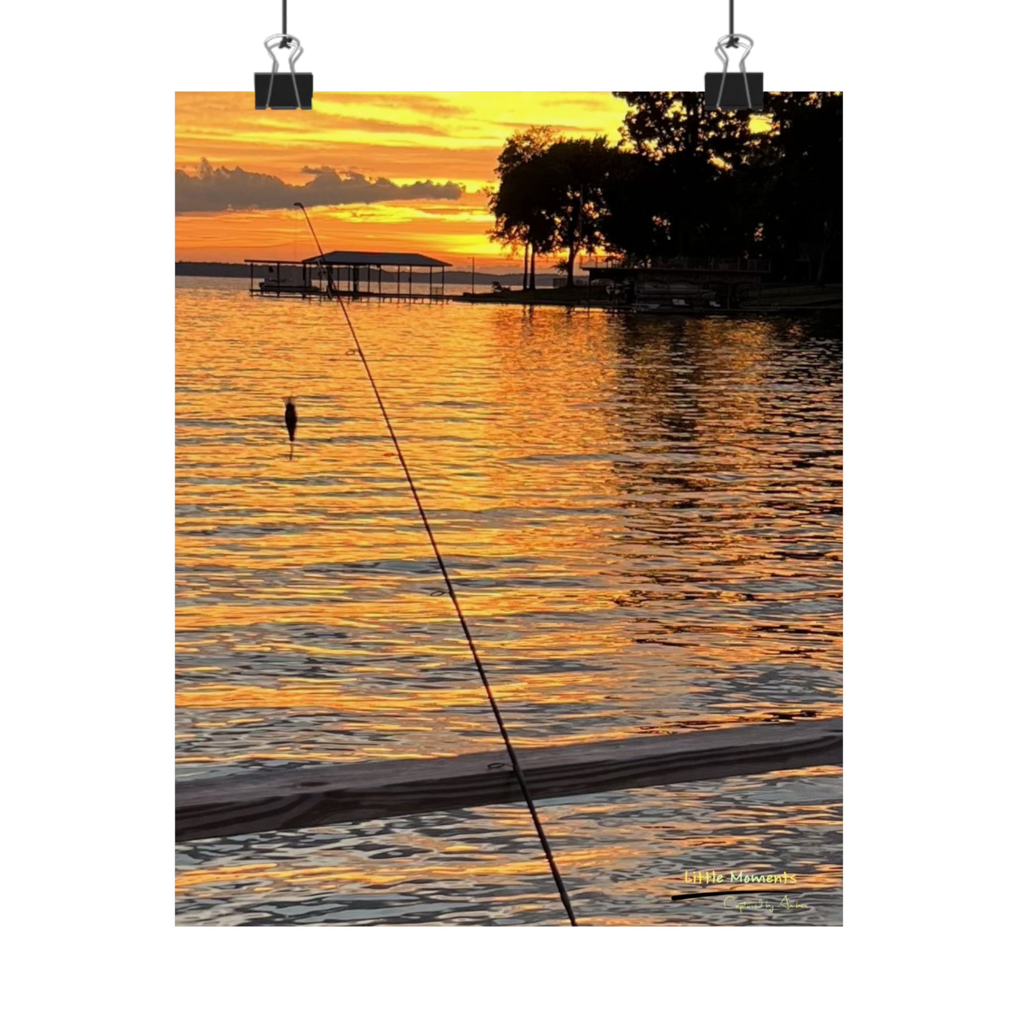 Evening Pier Matte Poster — Golden Lake Sunset Vertical Wall Art