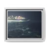 City Lights at Night Ocean Waves 2 Matte Framed Canvas — City Lights Over Ocean Wall Art