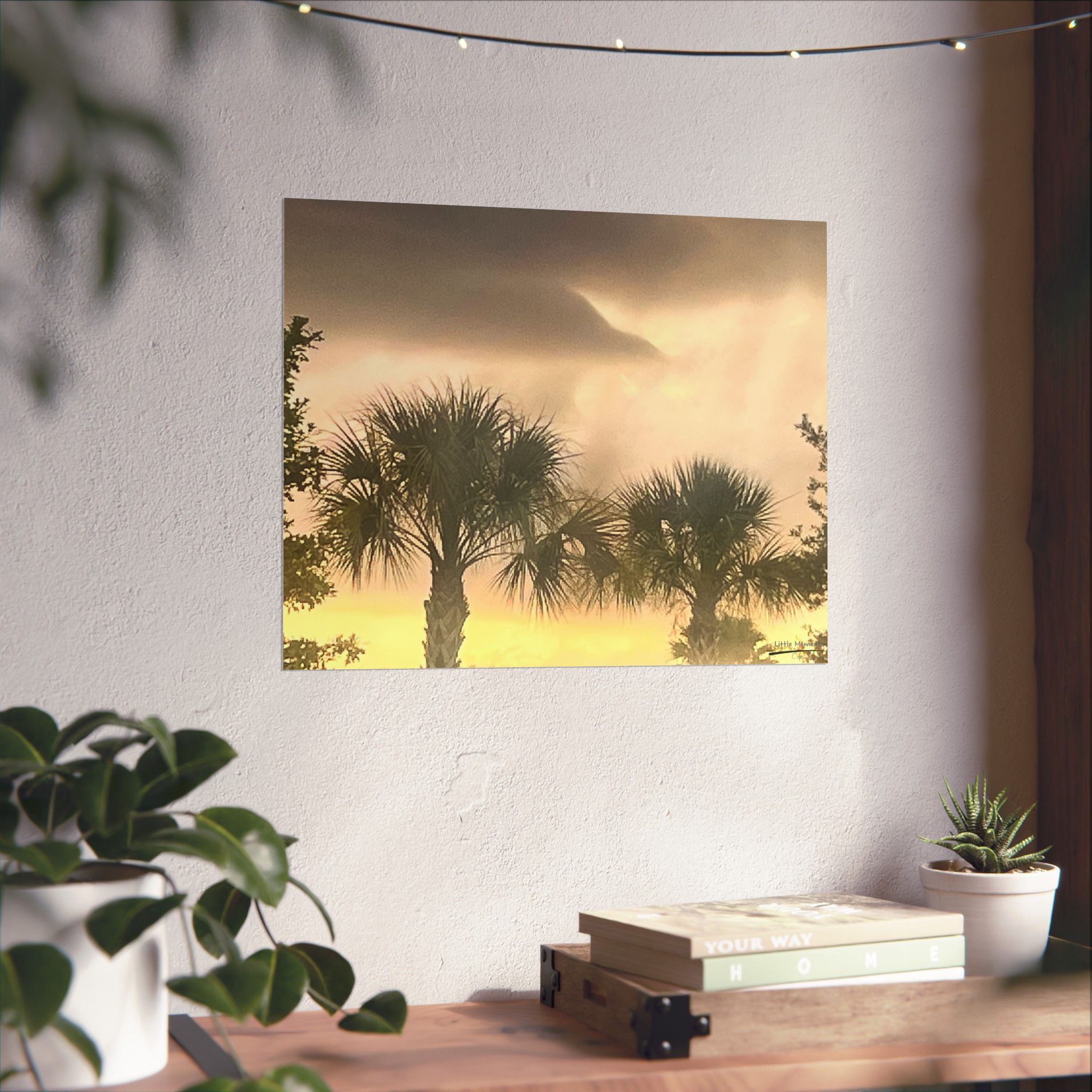 Palm Trees at Dusk Matte Poster — Tropical Beach Wall Art (Horizontal)