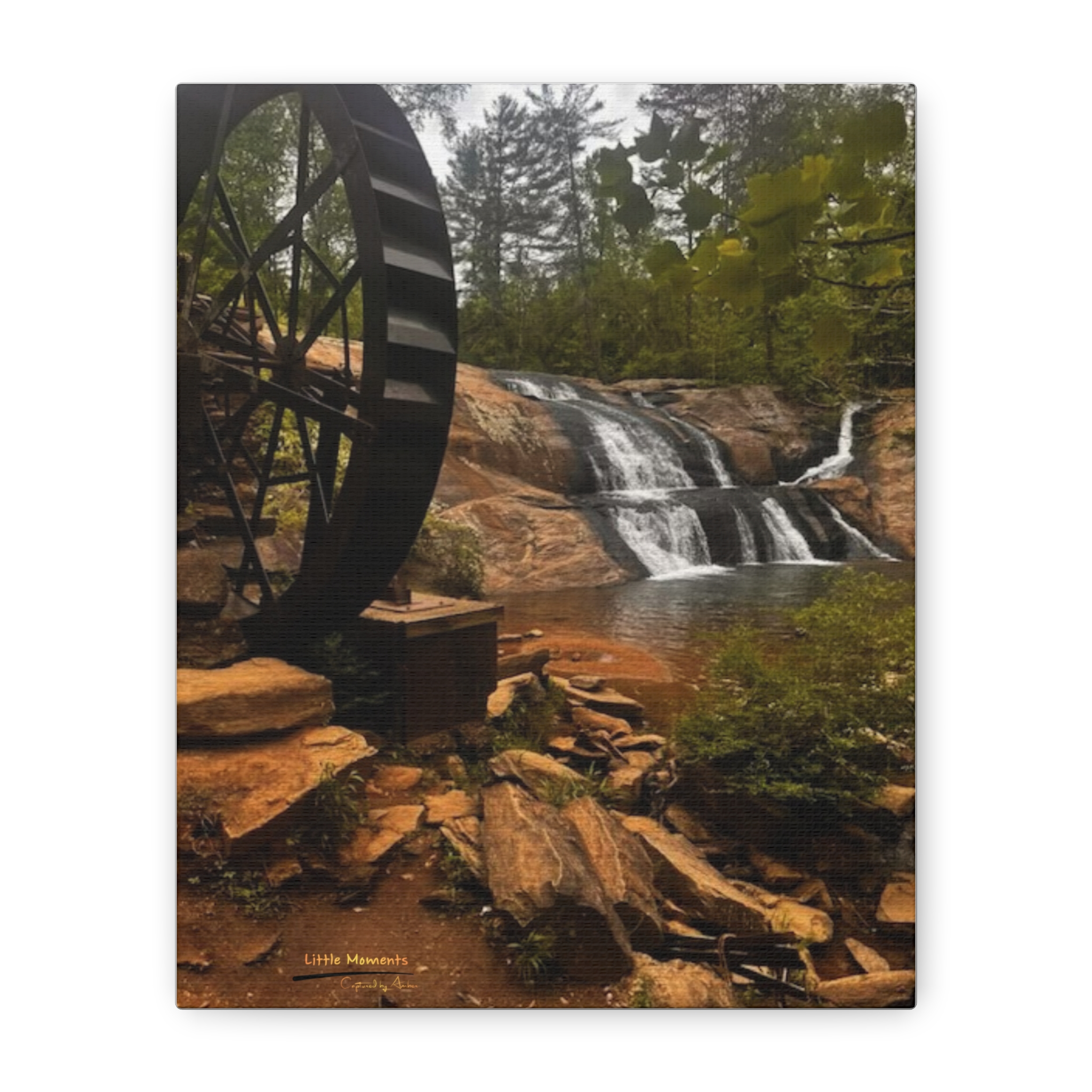 Waterwheel Waterfall Matte Canvas Print — Rustic Landscape Wall Art