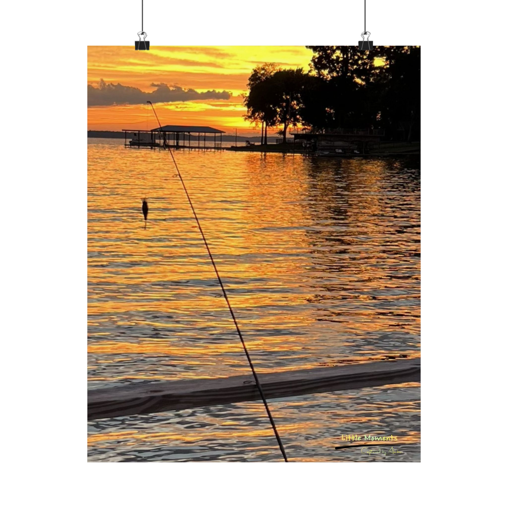 Evening Pier Matte Poster — Golden Lake Sunset Vertical Wall Art