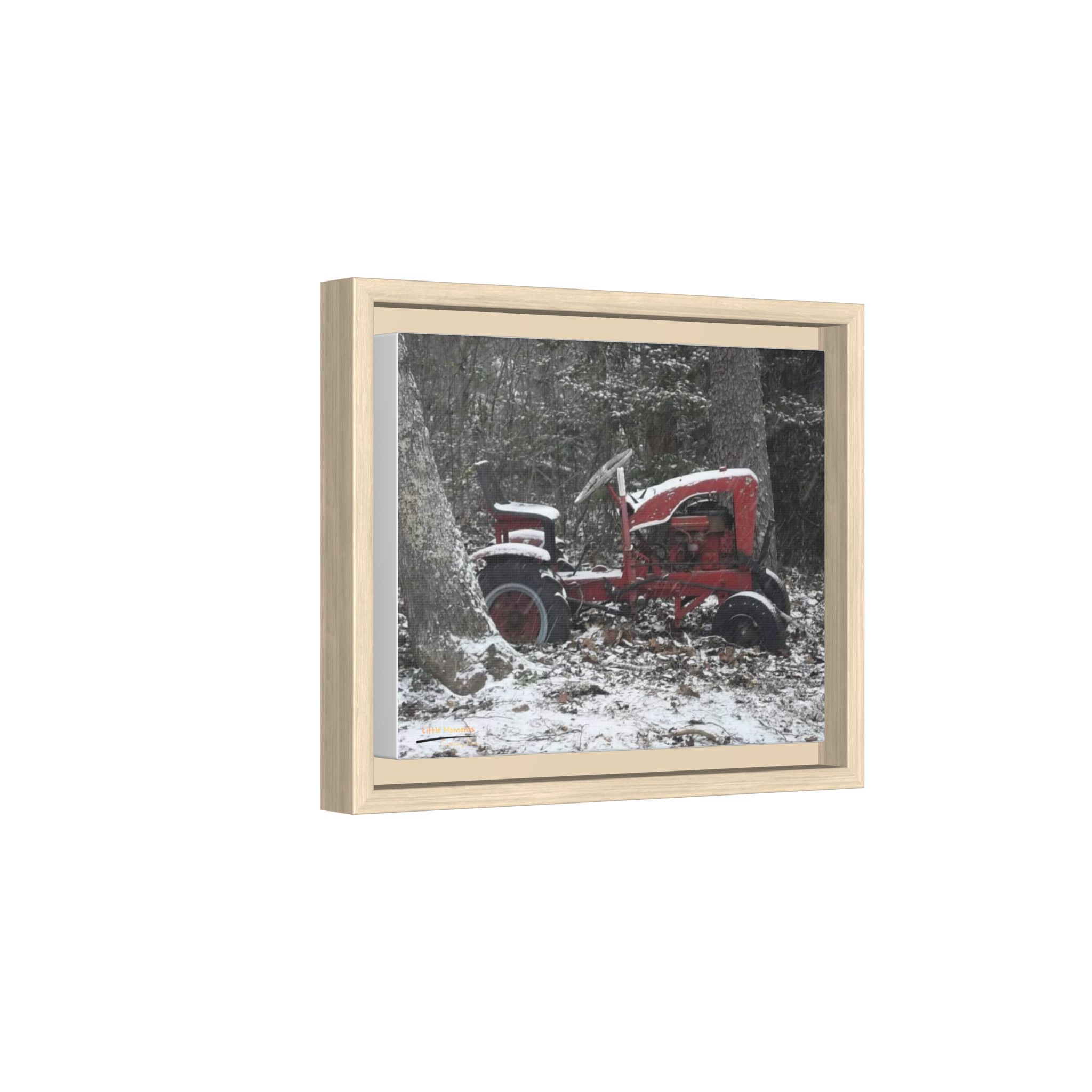 13673427867261153114_2048.jpeg Vintage Red Tractor in Snow — Framed Matte Canvas Wall Art
