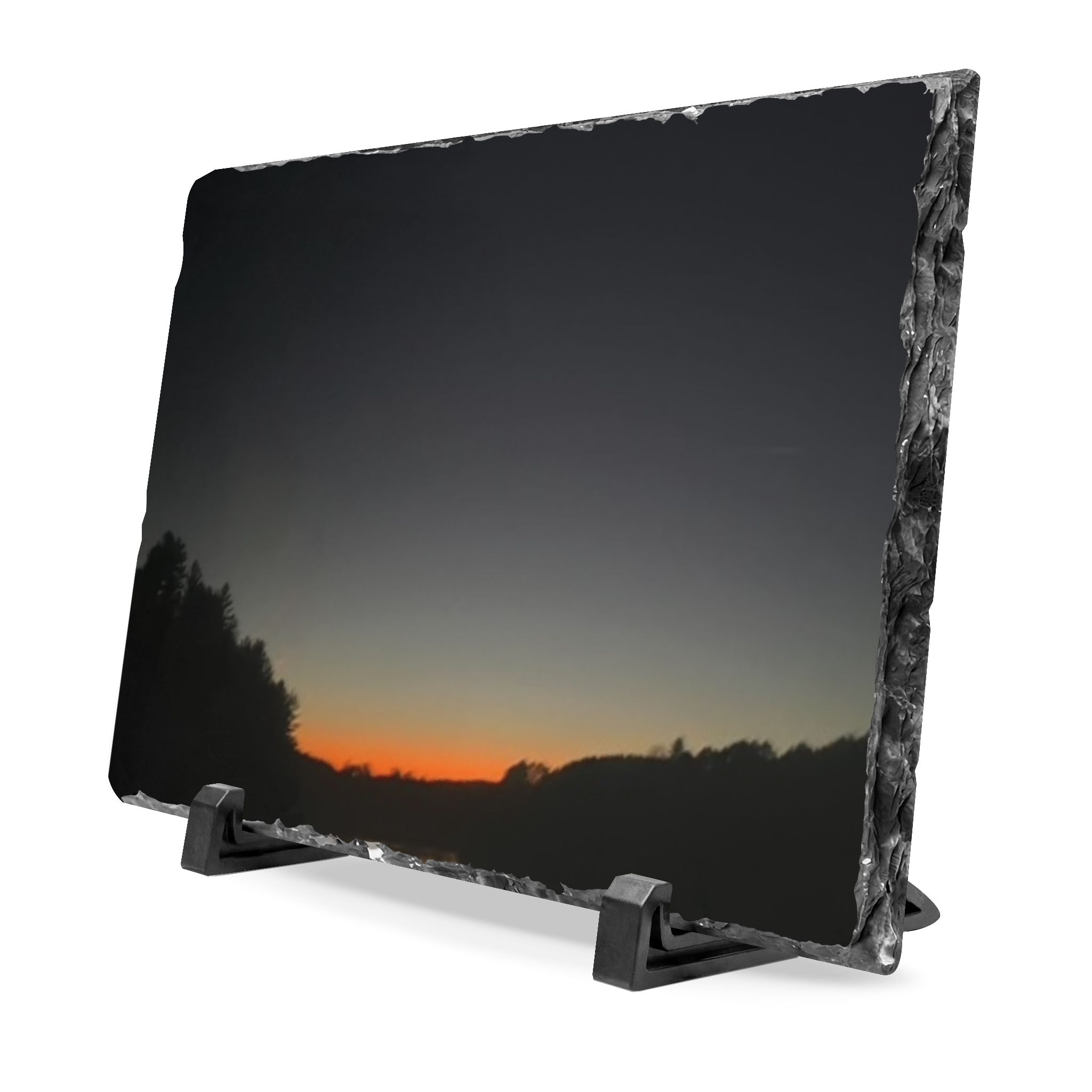 Calm Lake Sunset Slate Desk Plaque – Rustic Evening Landscape Home Décor