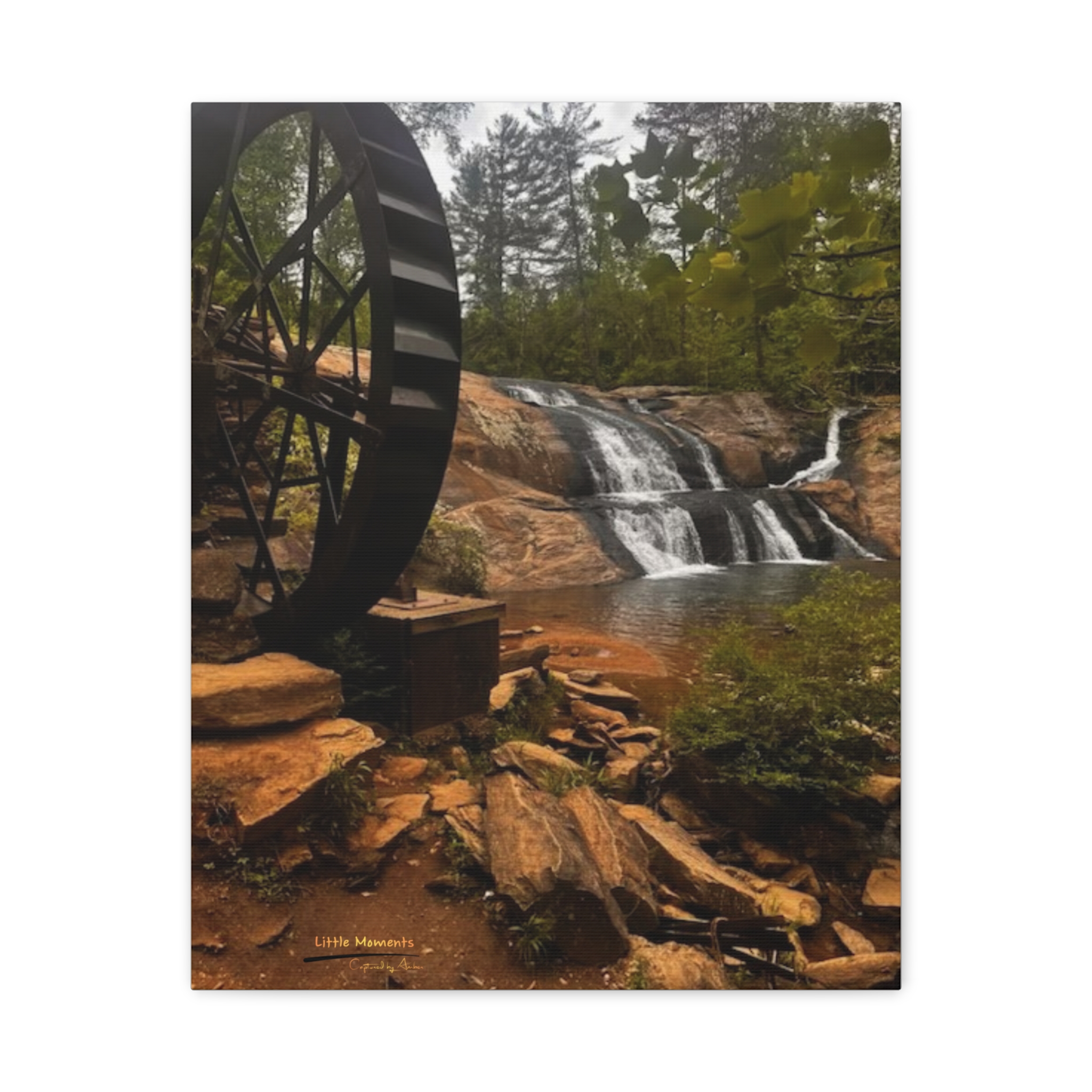 Waterwheel Waterfall Matte Canvas Print — Rustic Landscape Wall Art