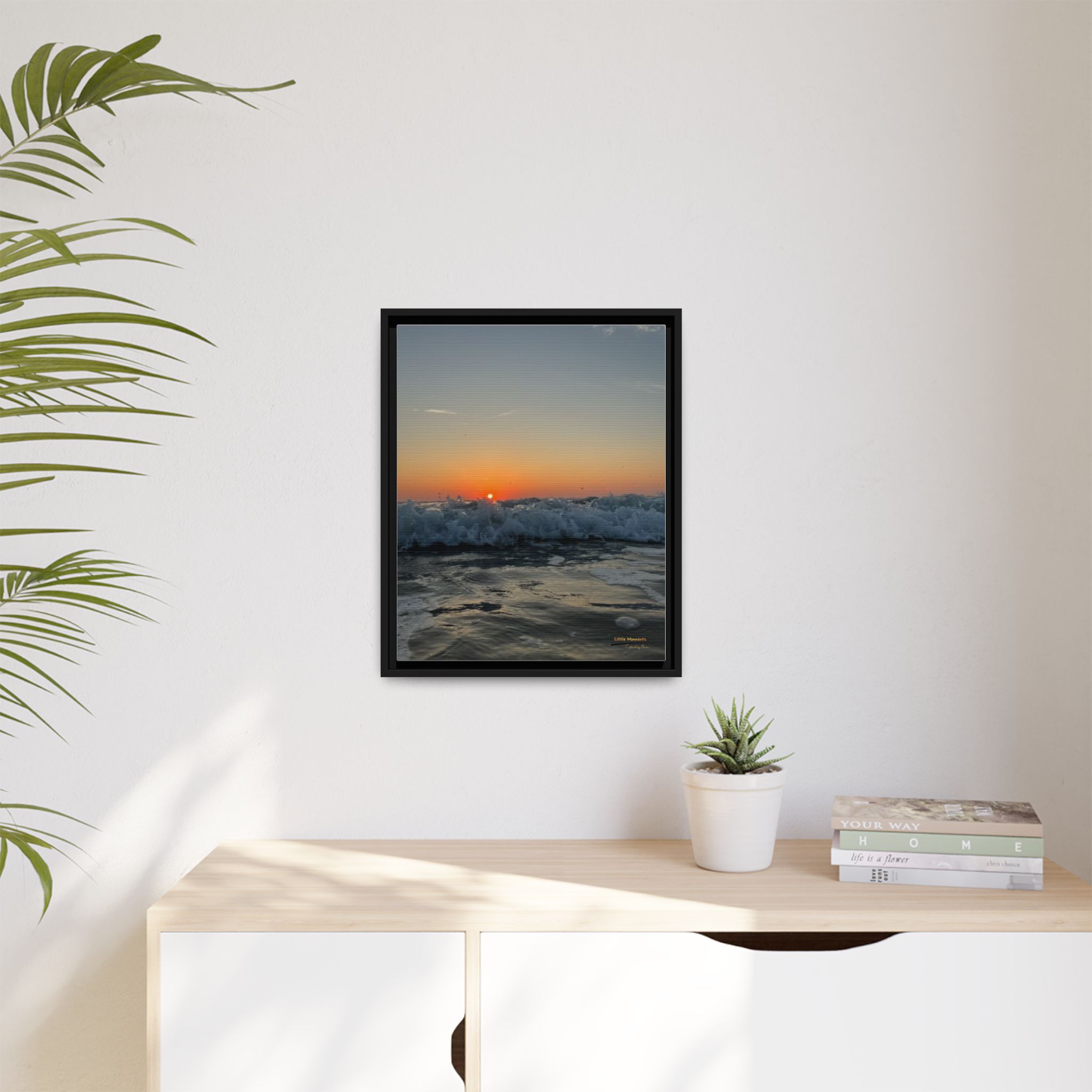 Crashing Waves Sunset Canvas Print — Framed Matte Beach Wall Art
