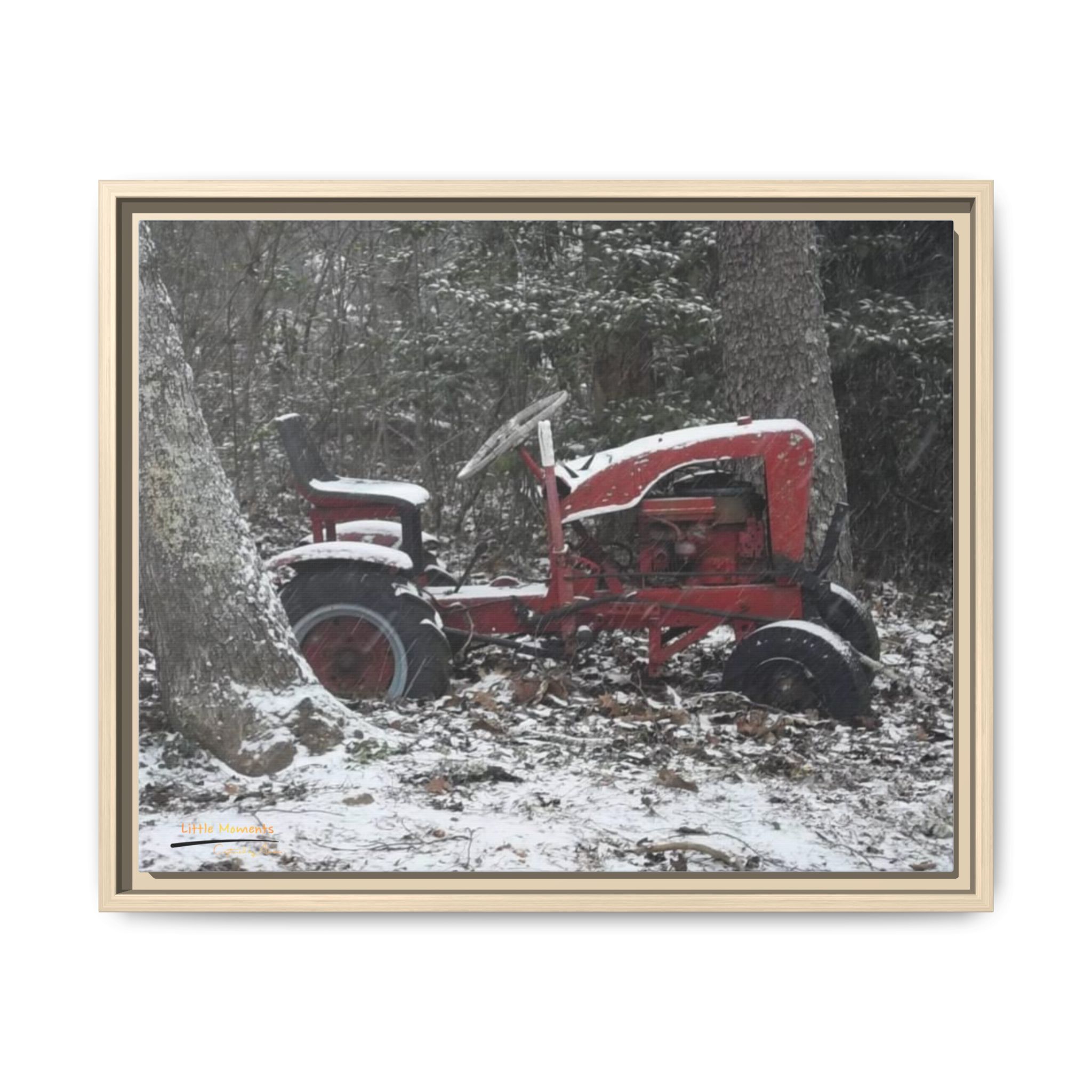 1406819117695121545_2048.jpeg Vintage Red Tractor in Snow — Framed Matte Canvas Wall Art
