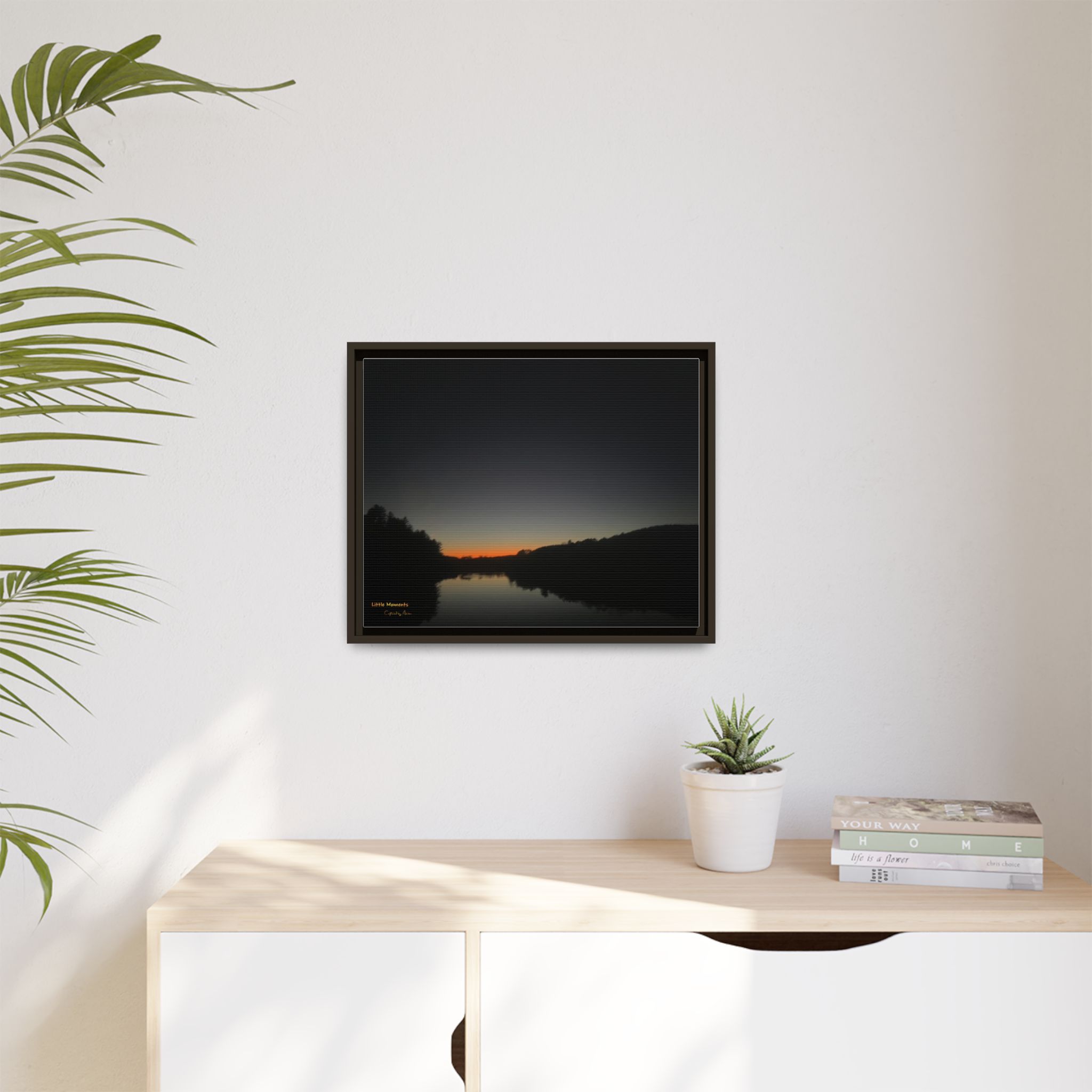 Calm Lake Sunset Matte Canvas Framed Print — Tranquil Nature Wall Art