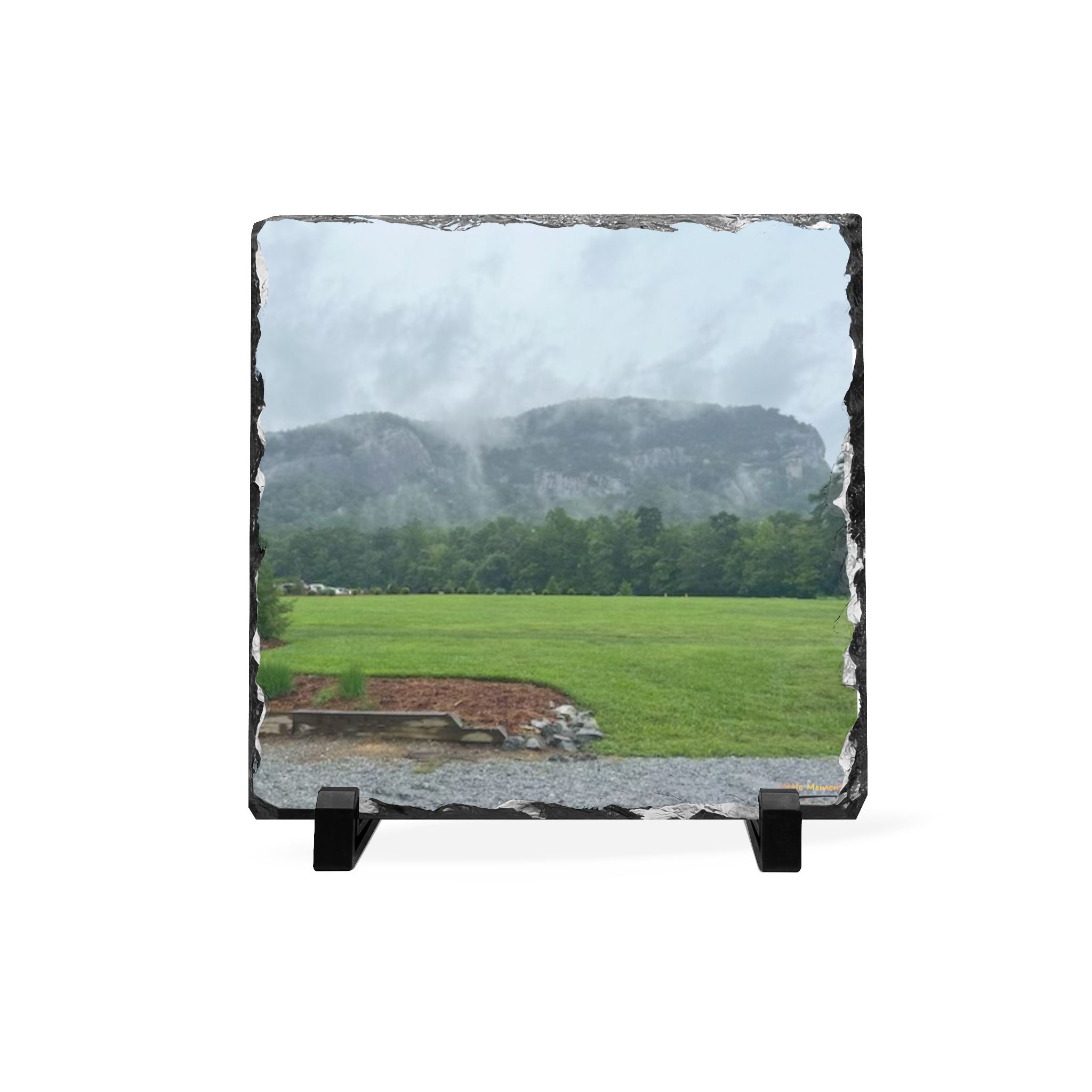 Misty Mountain Slate Desk Plaque — Custom Landscape Photo Keepsake