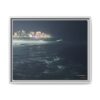 City Lights at Night Ocean Waves 2 Matte Framed Canvas — City Lights Over Ocean Wall Art