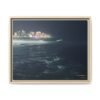 City Lights at Night Ocean Waves 2 Matte Framed Canvas — City Lights Over Ocean Wall Art