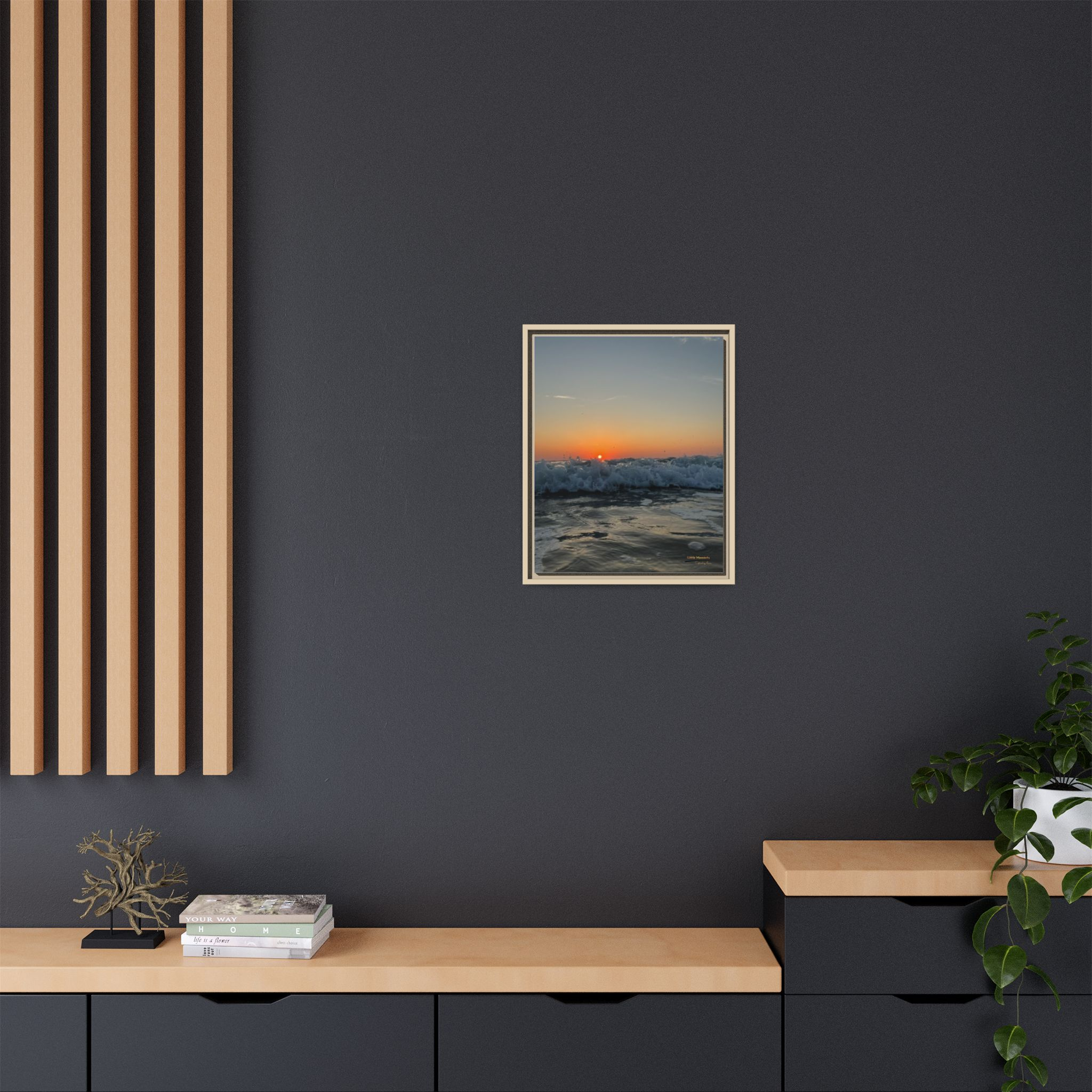 Crashing Waves Sunset Canvas Print — Framed Matte Beach Wall Art