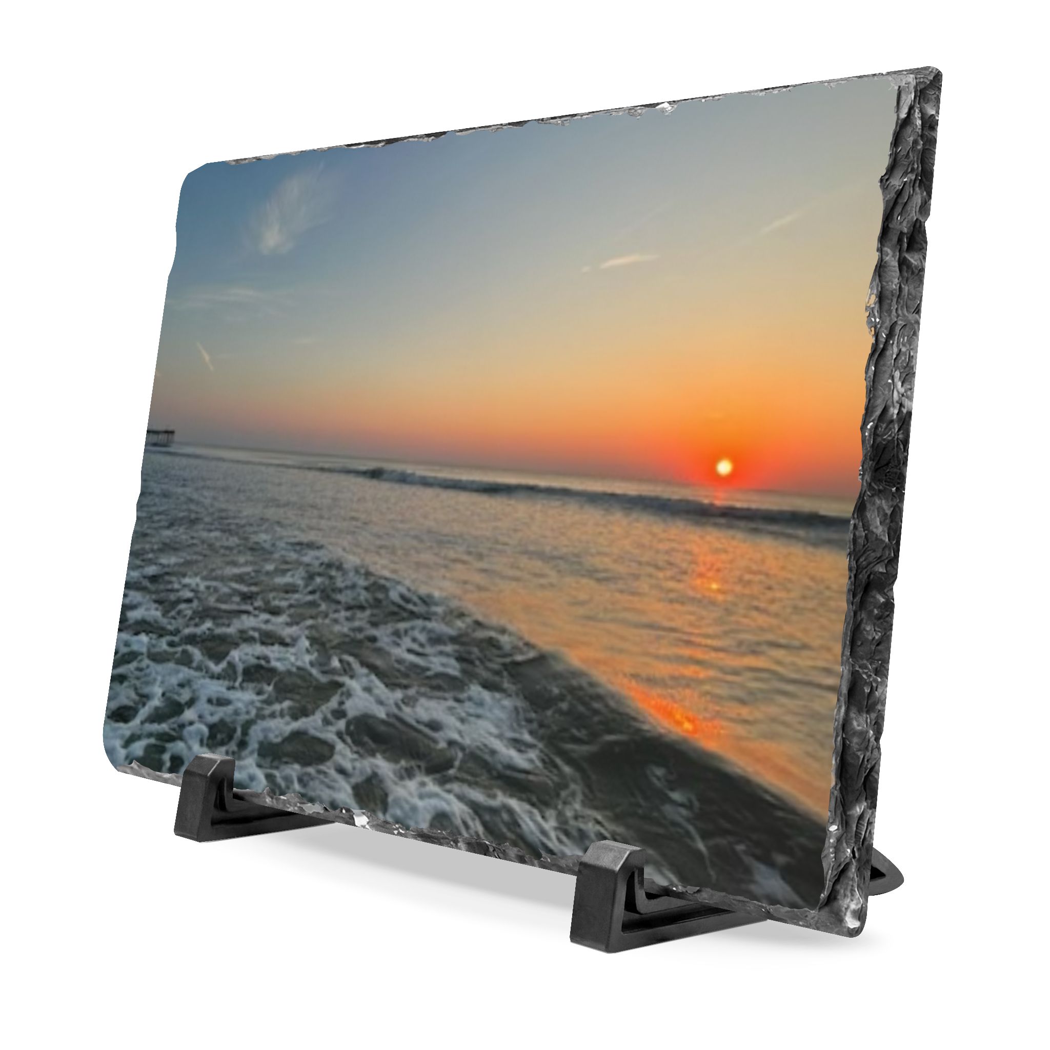Rolling Sunset Waves Slate Desk Plaque — Coastal Ocean Photo Gift