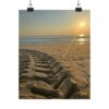 Sunset Beach Tire Track Poster — Matte Vertical Coastal Wall Art