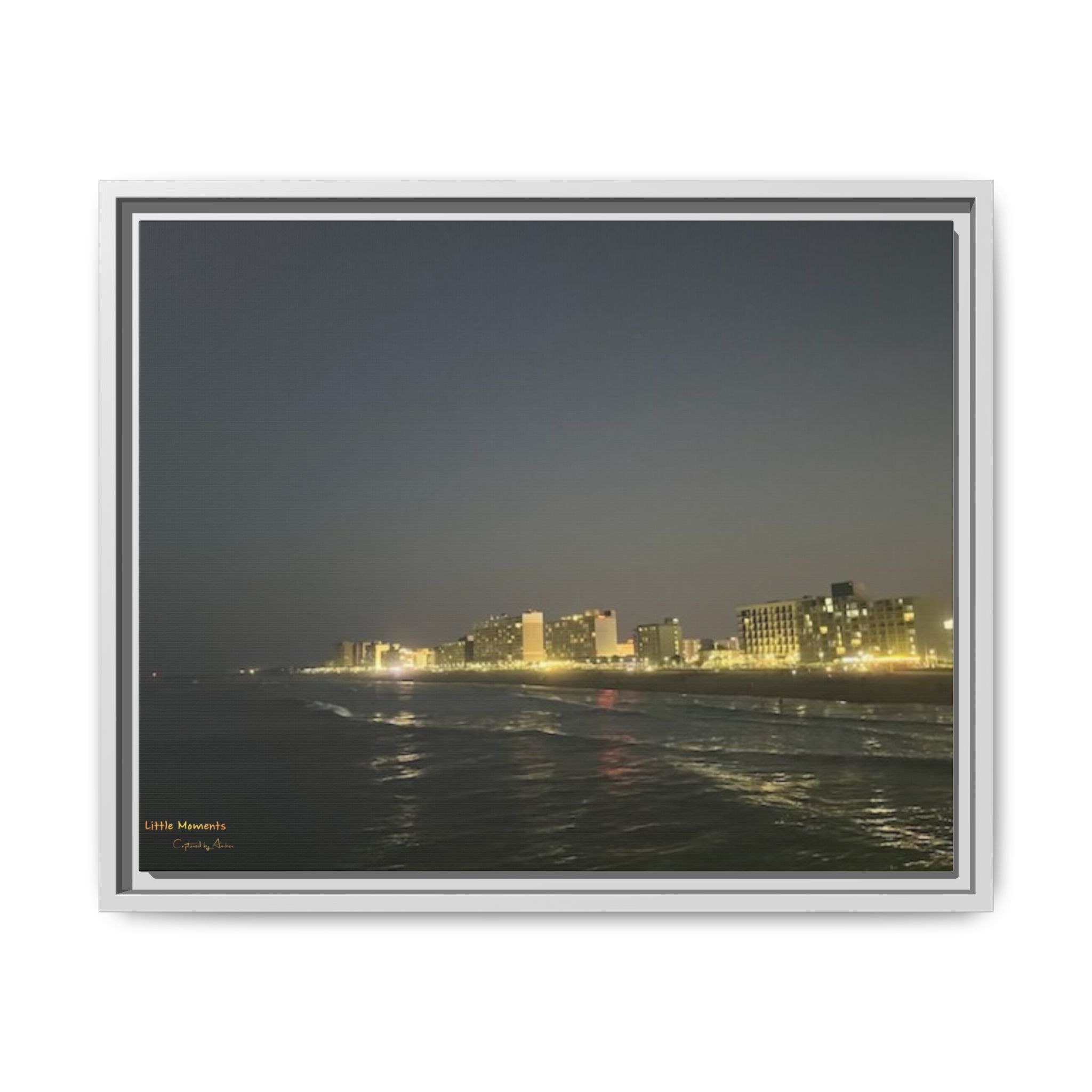 City Lights at Night series2 Framed Matte Canvas Print — Nighttime Coastal Cityscape