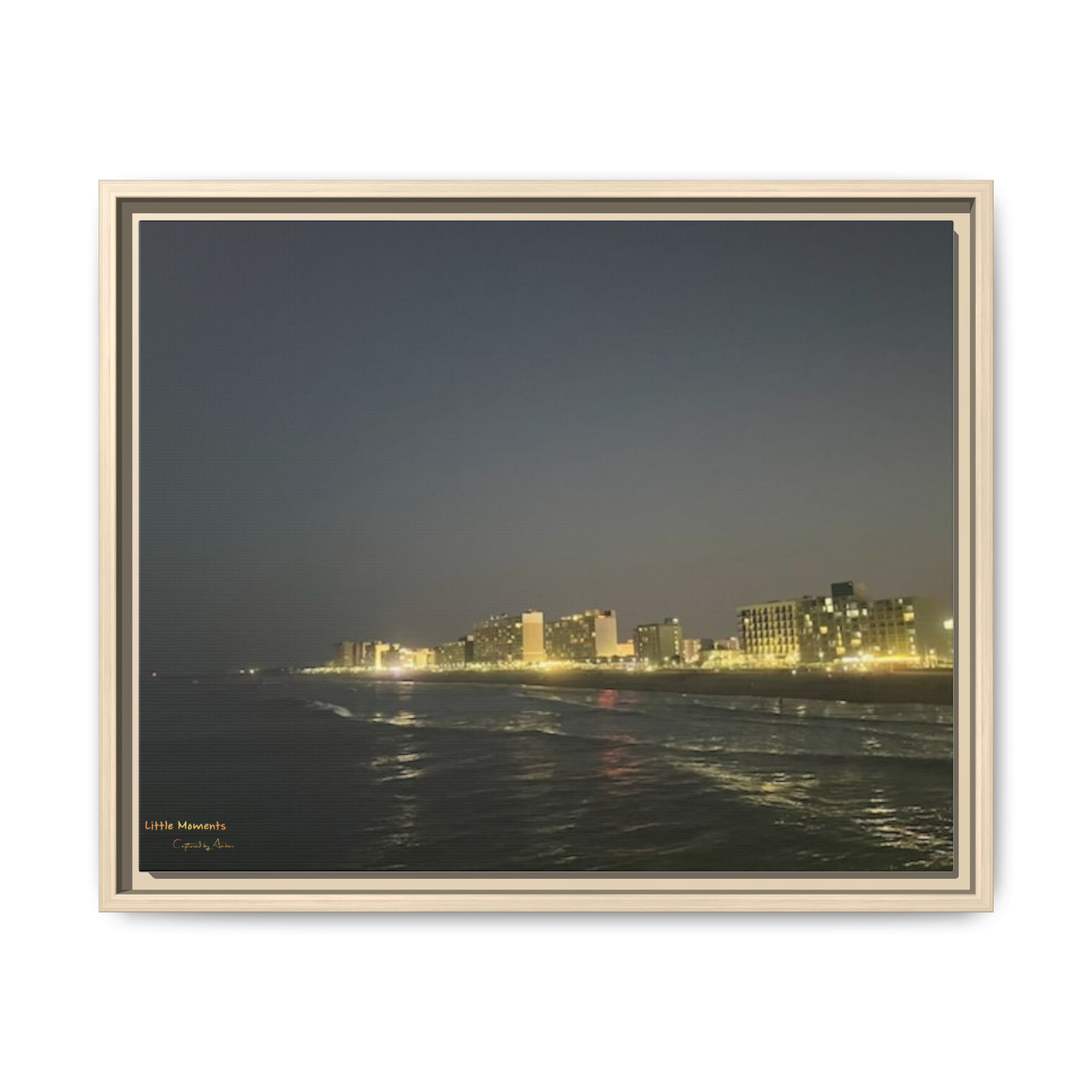 City Lights at Night series2 Framed Matte Canvas Print — Nighttime Coastal Cityscape