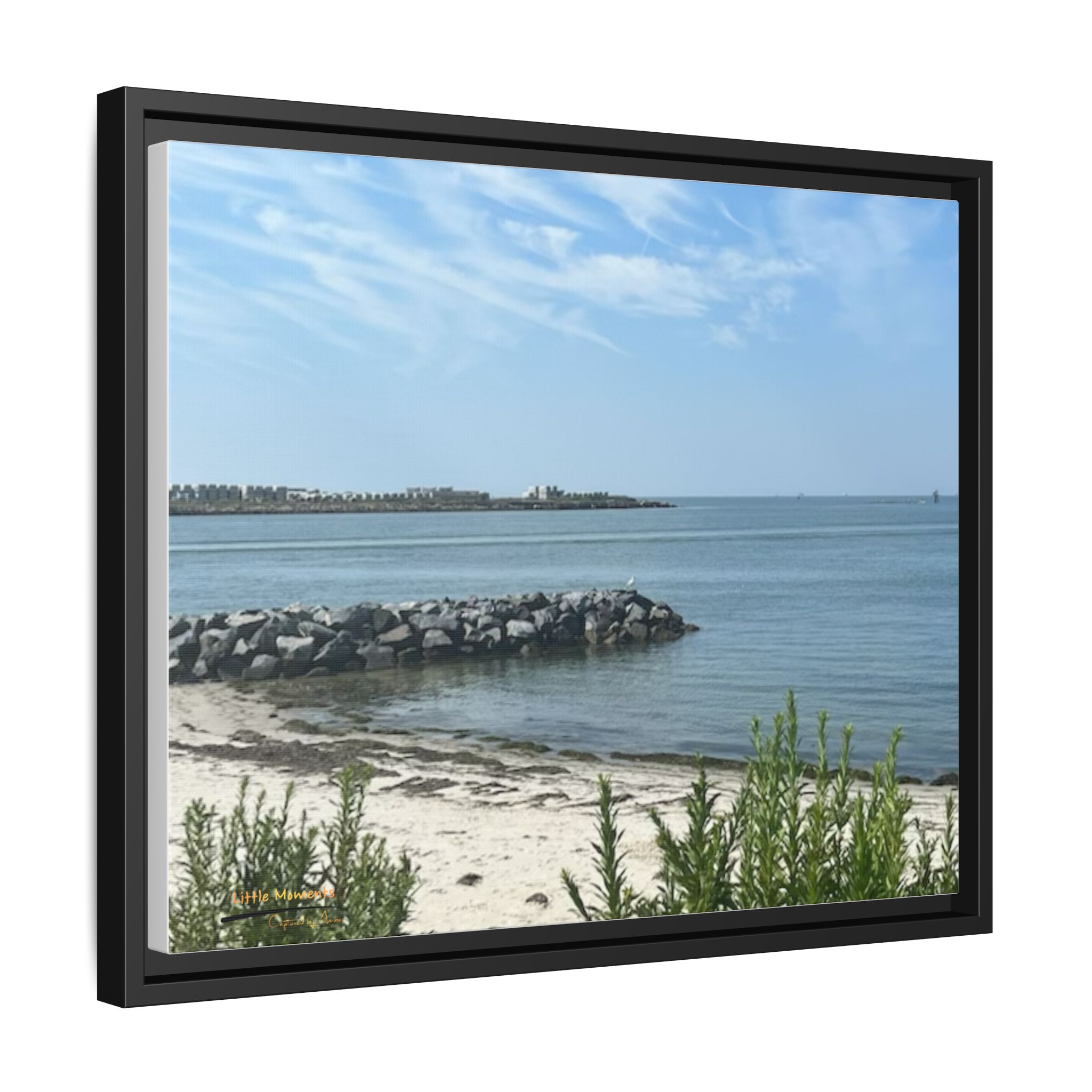Seaside Beach Framed Canvas Print — Matte Multi-Color Coastal Wall Art