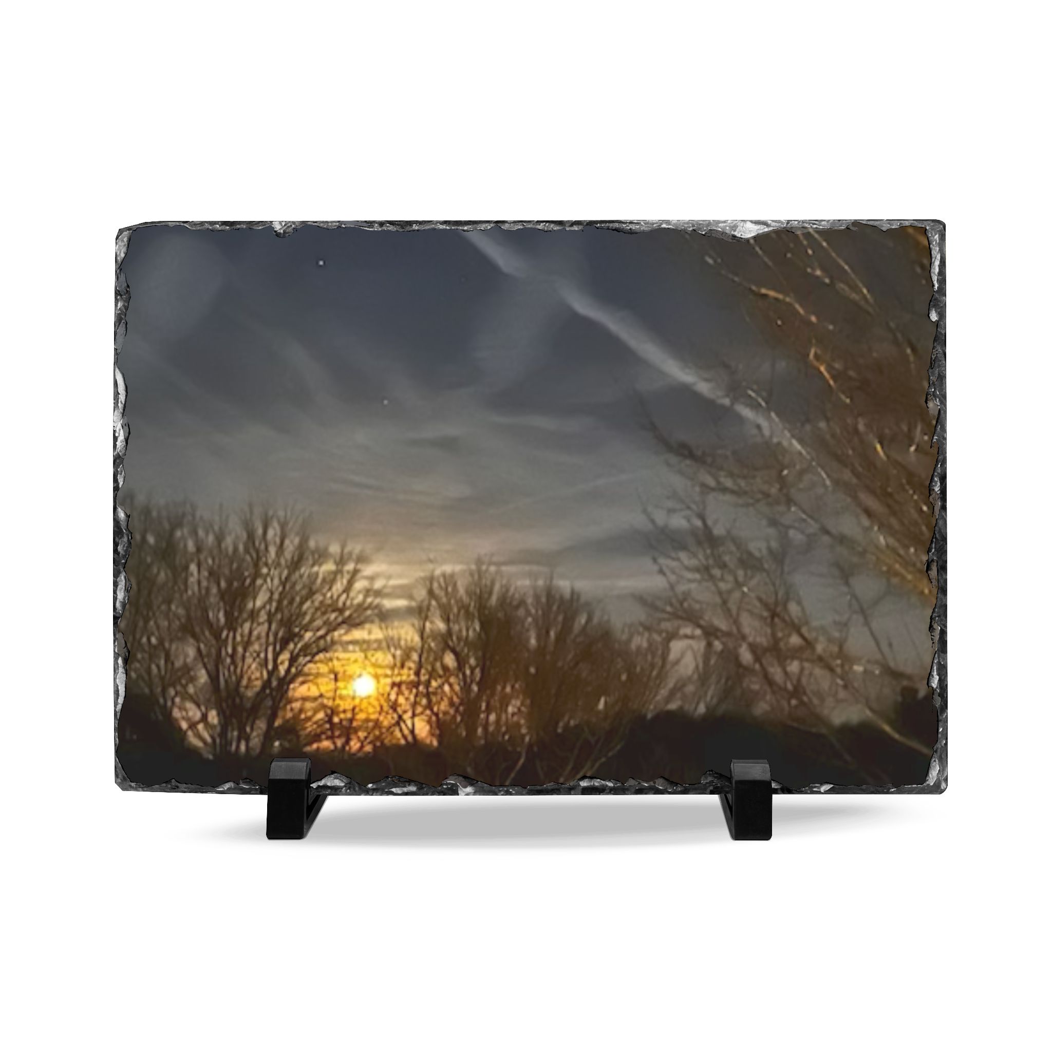 15394786076220192634_2048.jpeg Moonlit Trees Slate Desk Plaque — Rustic Nature Photo Display