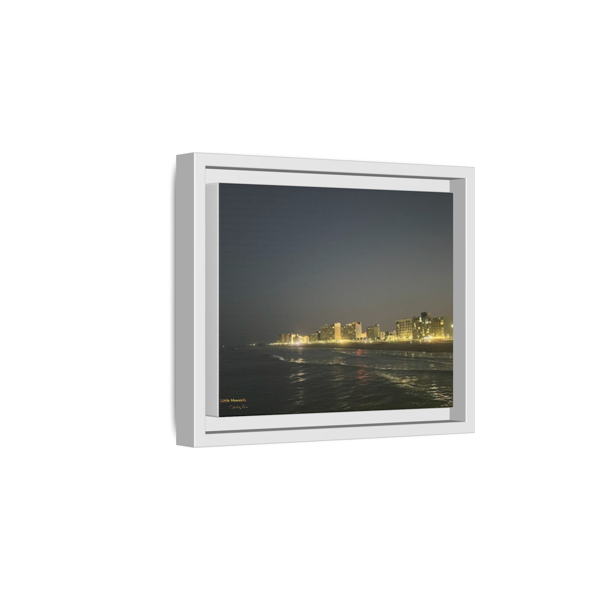 City Lights at Night series2 Framed Matte Canvas Print — Nighttime Coastal Cityscape