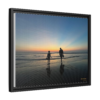 Father and Child Beach Sunset Framed Matte Canvas Print