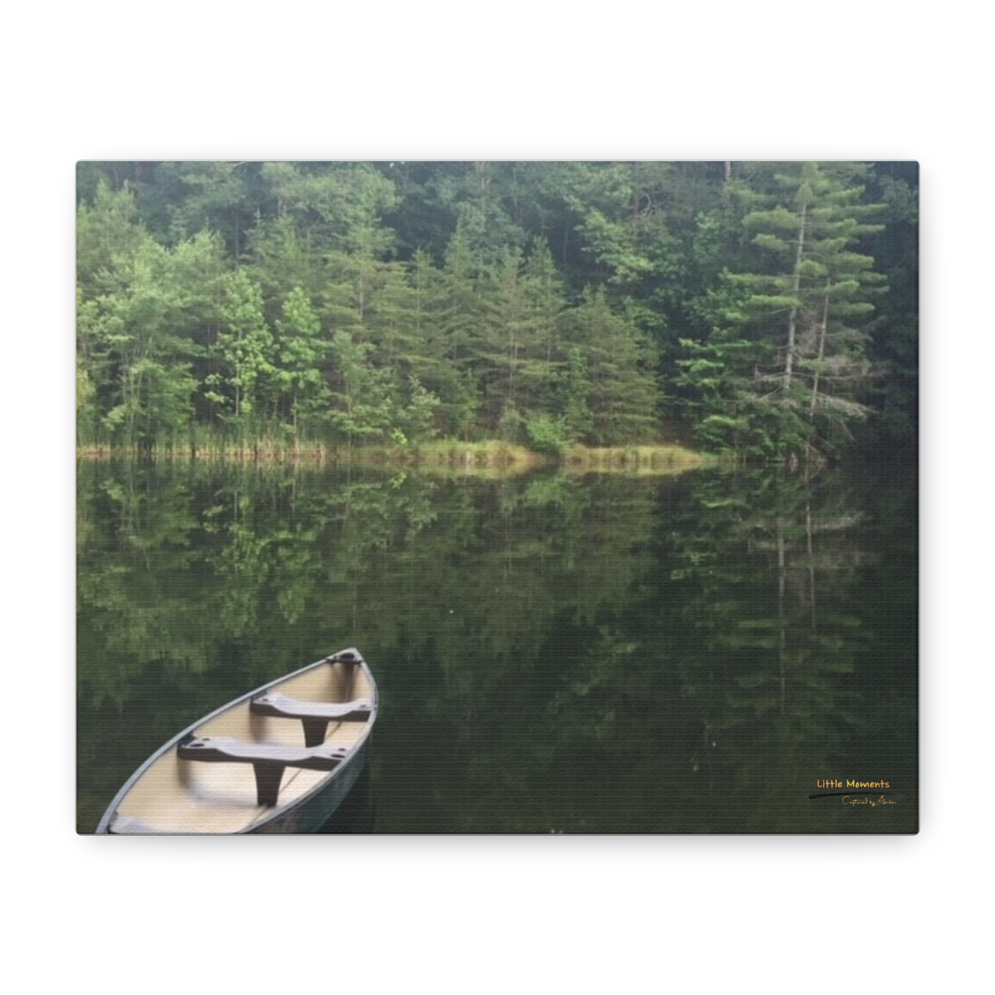 Canoe at Dawn Matte Canvas Wall Art — Stretched 1.25" Lake Reflection Print