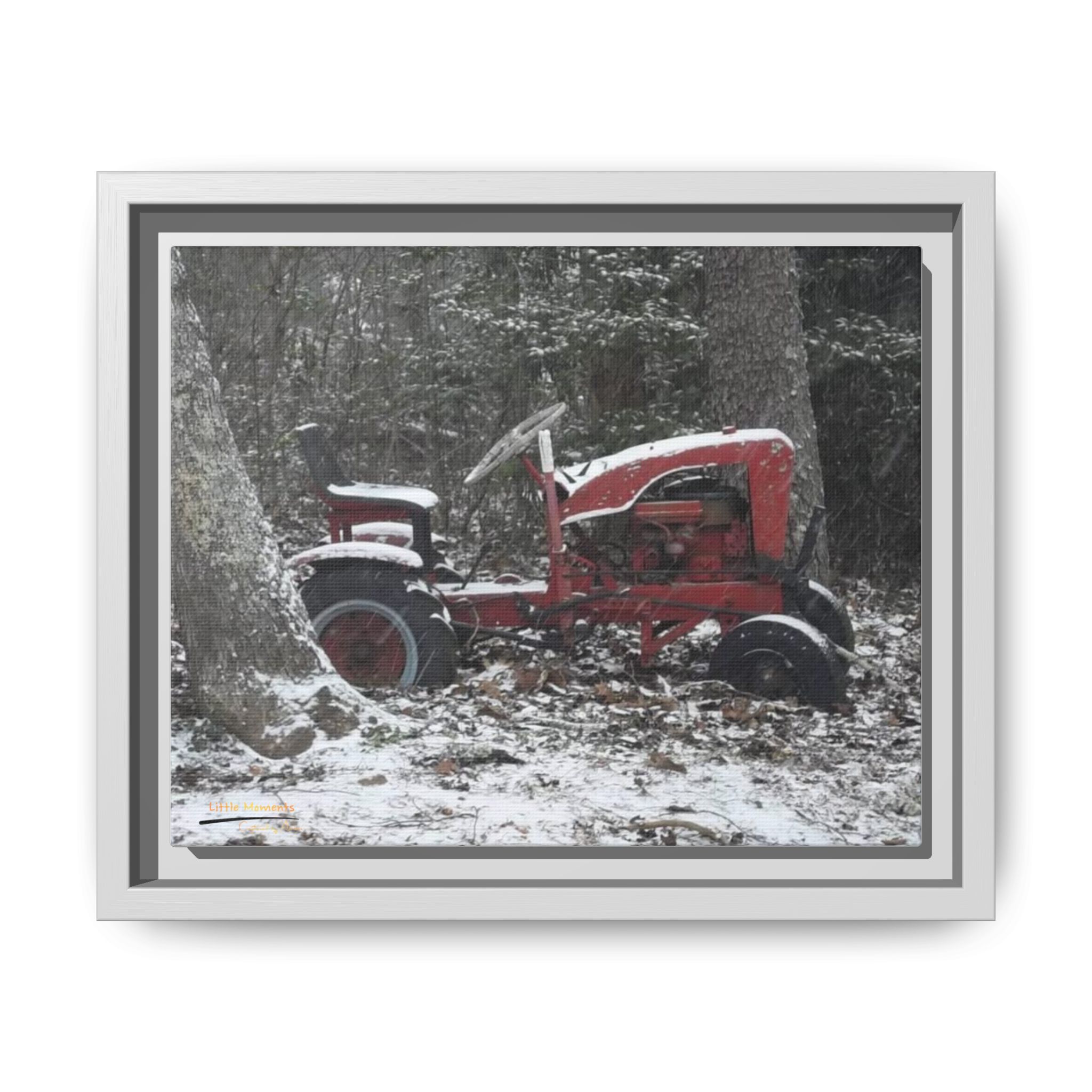 16132743860330289633_2048.jpeg Vintage Red Tractor in Snow — Framed Matte Canvas Wall Art