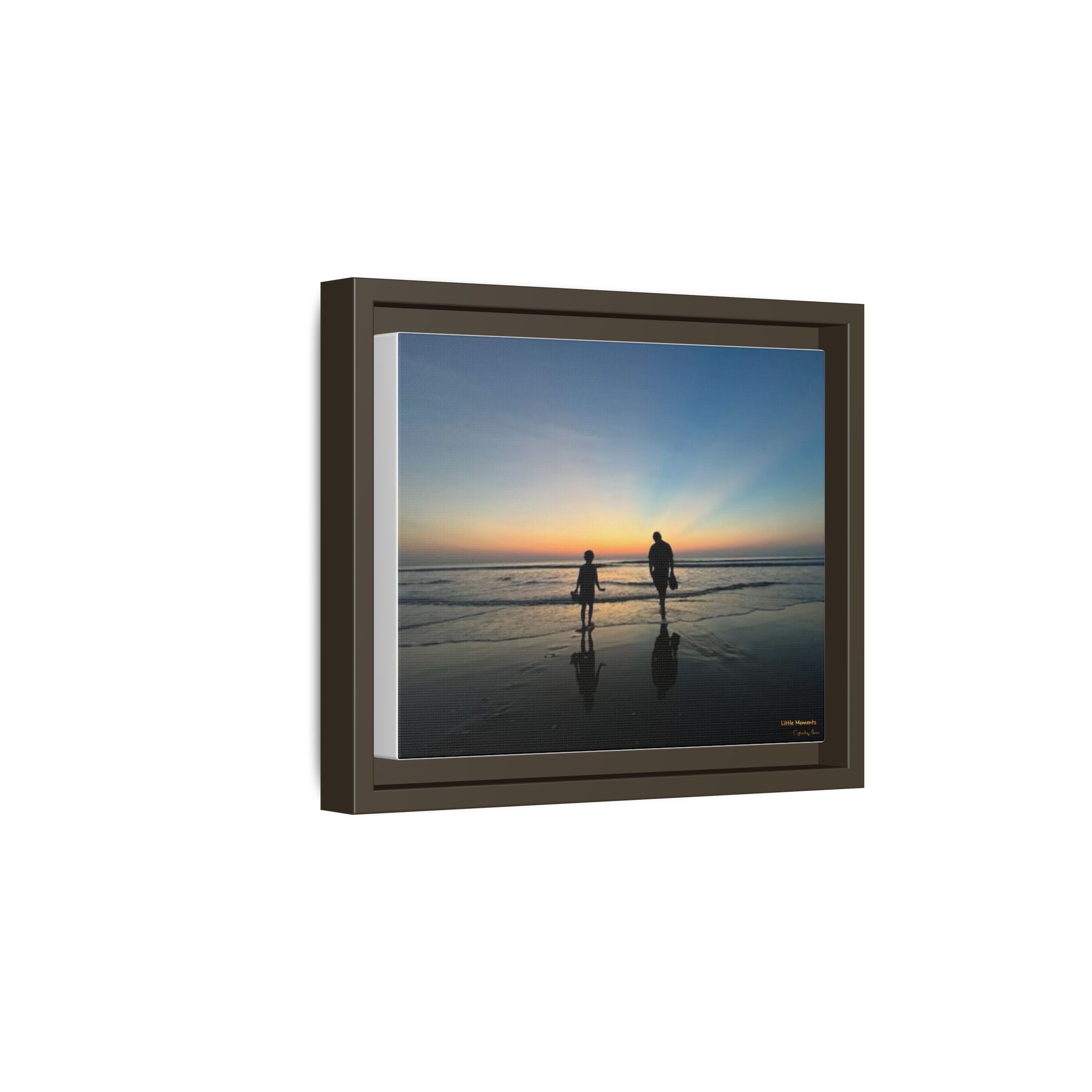 Father and Child Beach Sunset Framed Matte Canvas Print