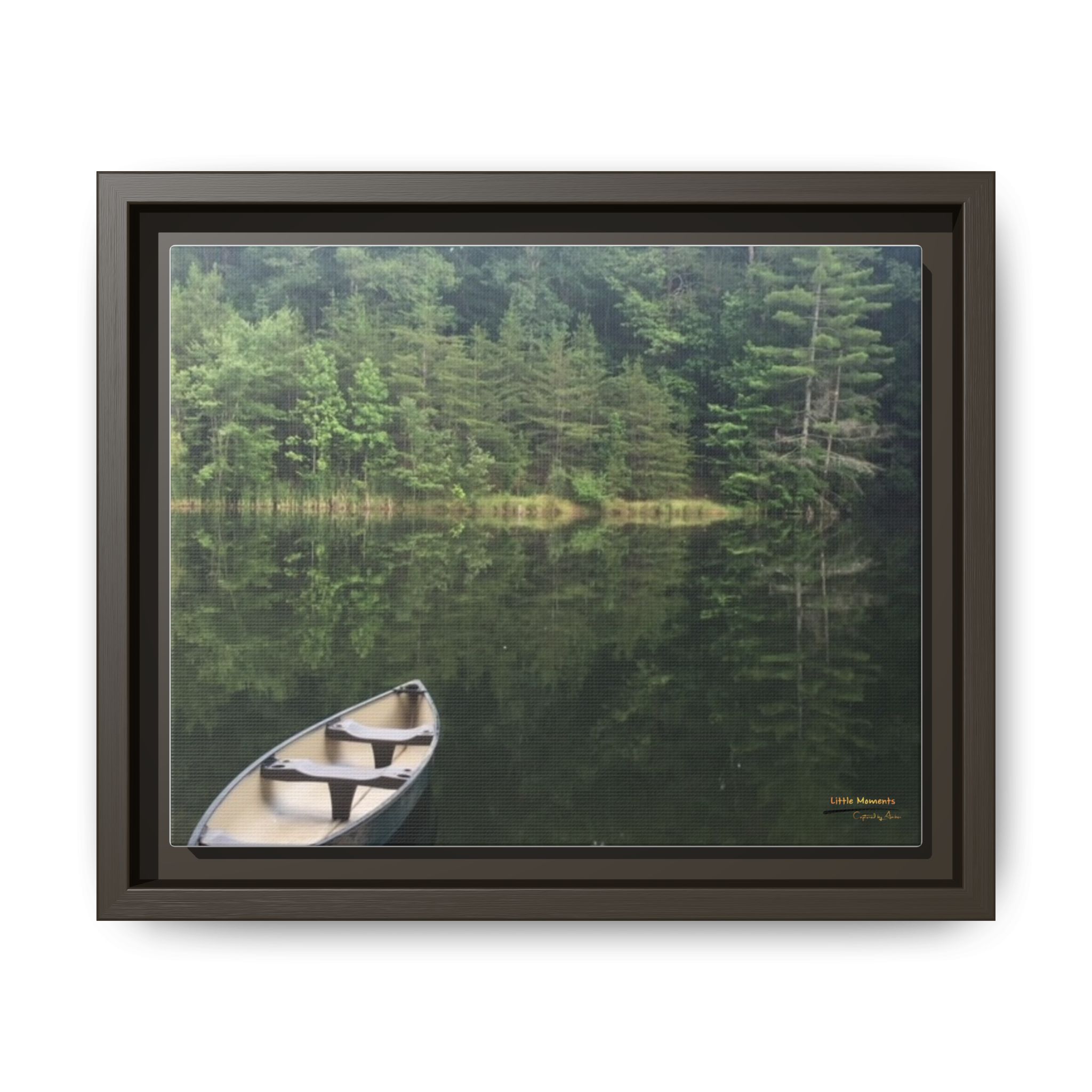 Canoe at Dawn Matte Canvas Print — Serene Forest Reflection Wall Art
