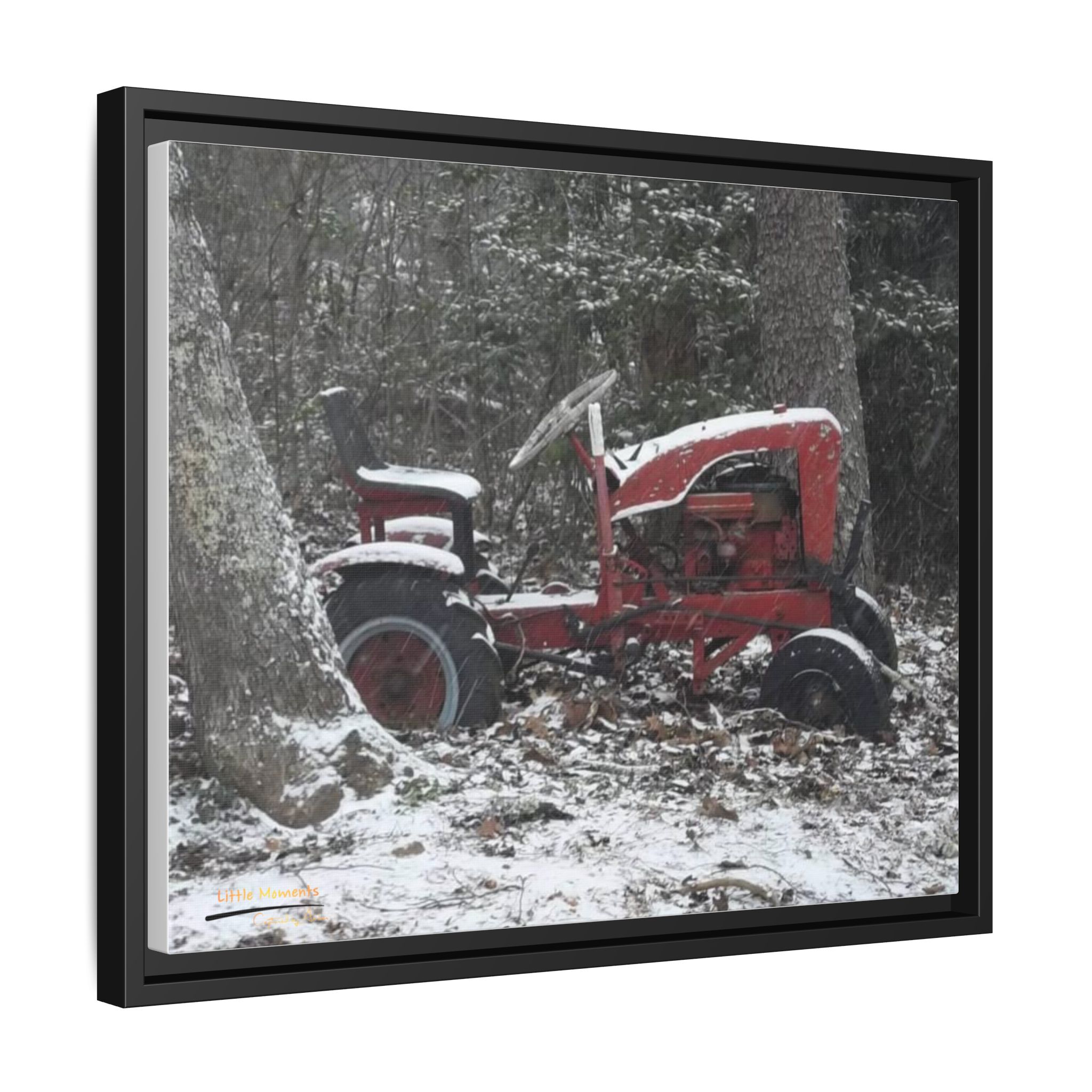 16591177038057548903_2048.jpeg Vintage Red Tractor in Snow — Framed Matte Canvas Wall Art