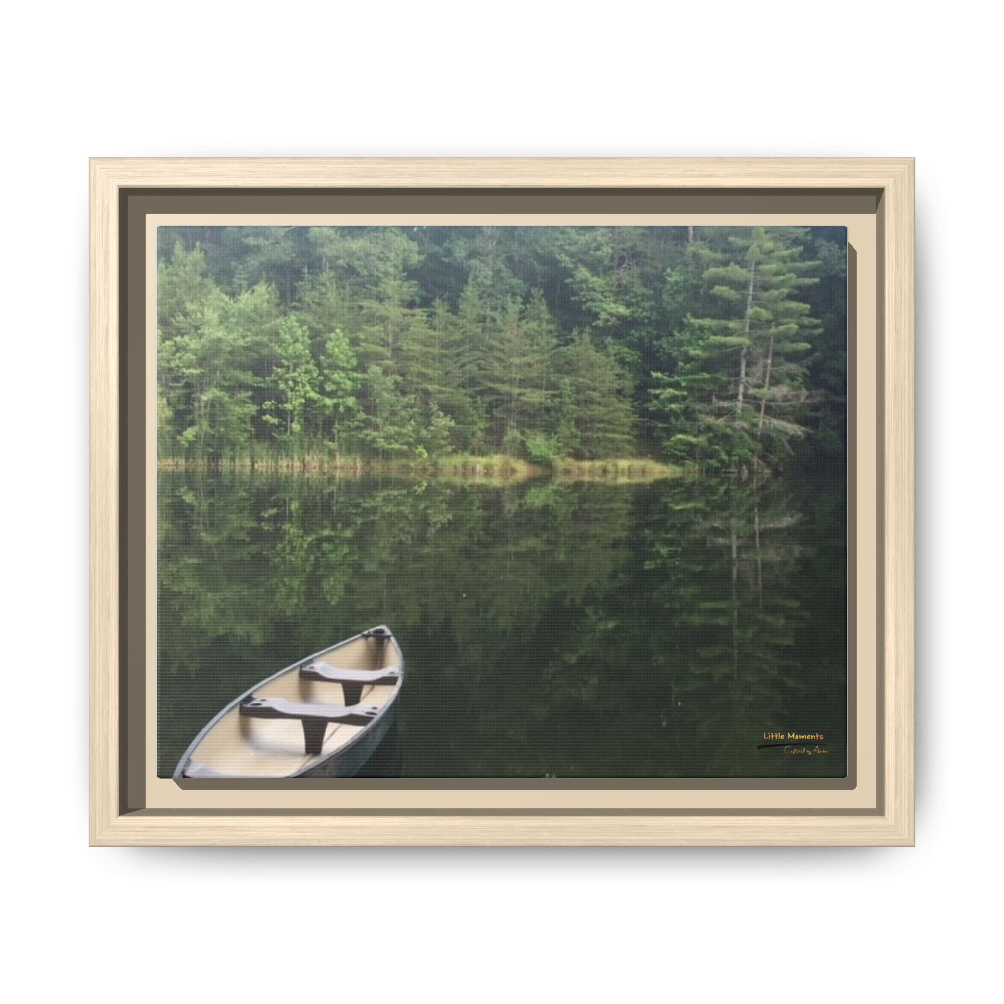 Canoe at Dawn Matte Canvas Print — Serene Forest Reflection Wall Art