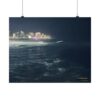 City Lights at Night Ocean Waves 1 Poster — Matte Horizontal Ocean Cityscape Wall Art
